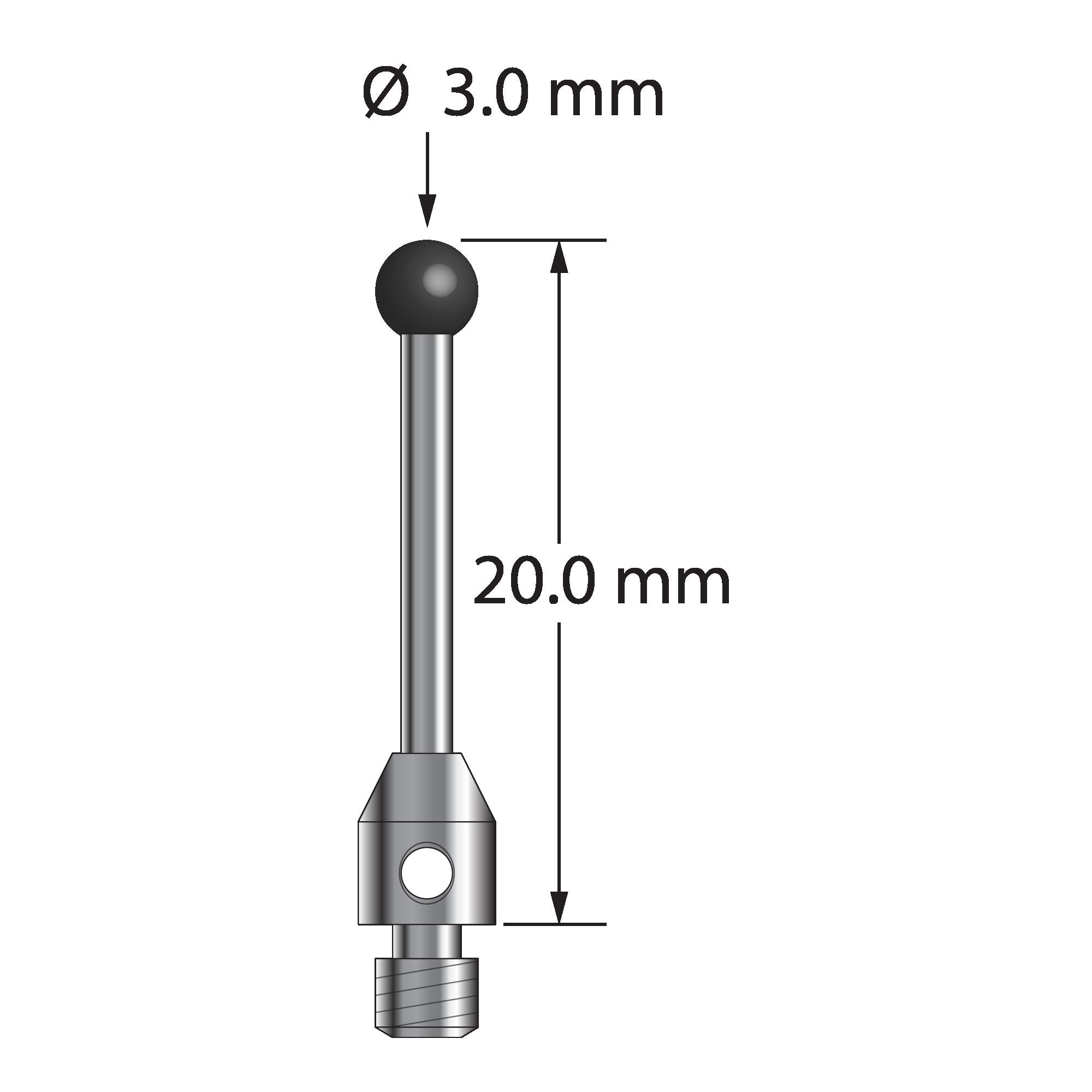 TM3-3020-SN M3 stylus with 3.0mm silicon nitride ball and carbide shaft, 20.0mm long by Q-Mark Manufacturing, Inc.