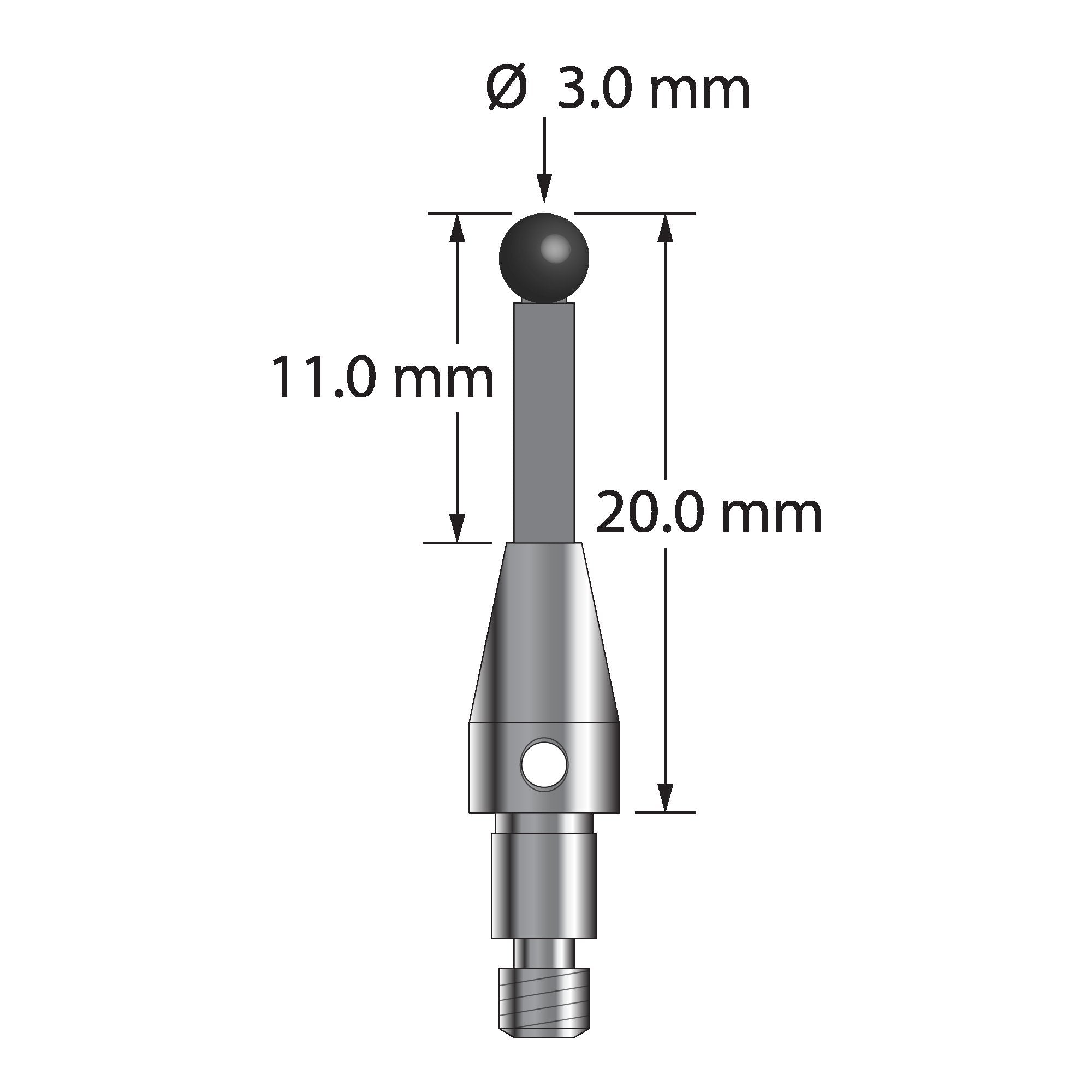 TM3-3020-TX-CS-SN M3 3.0mm silicon nitride ball stylus with carbon fiber stem, 20.0mm long by Q-Mark Manufacturing, Inc.