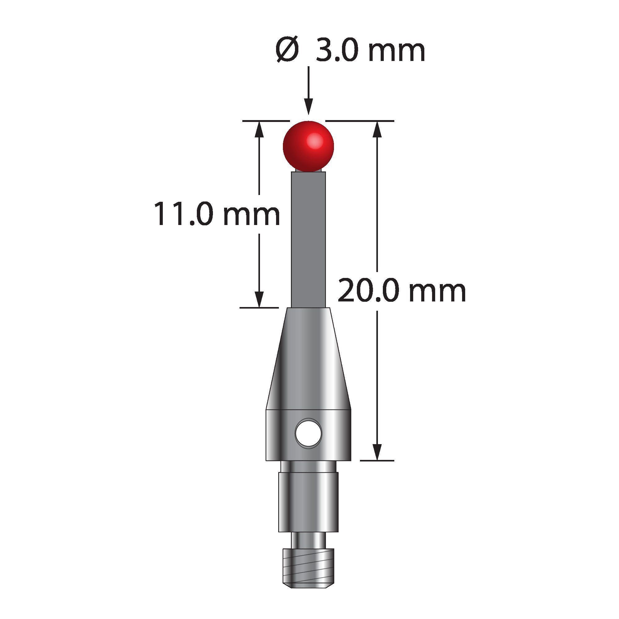 TM3-3020-TX-CS M3 stylus with 3.0mm ruby ball, carbon fiber stem, and titanium base, 20.0mm long by Q-Mark Manufacturing, Inc.