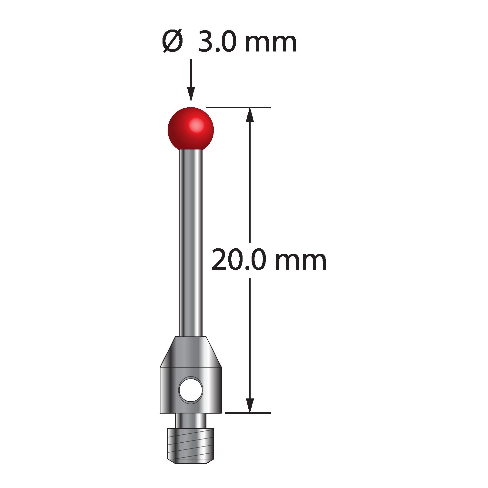 TM3-3020 M3 stylus with 3.0mm ruby ball, carbide shaft, and stainless steel base, 20.0mm long by Q-Mark Manufacturing, Inc.