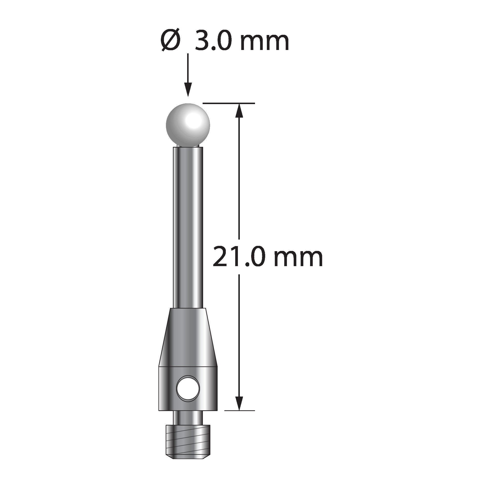 TM3-3021-8-Z M3 stylus with 3.0mm zirconia ball, carbide stem, and stainless steel base, 21.0mm long by Q-Mark Manufacturing, Inc.