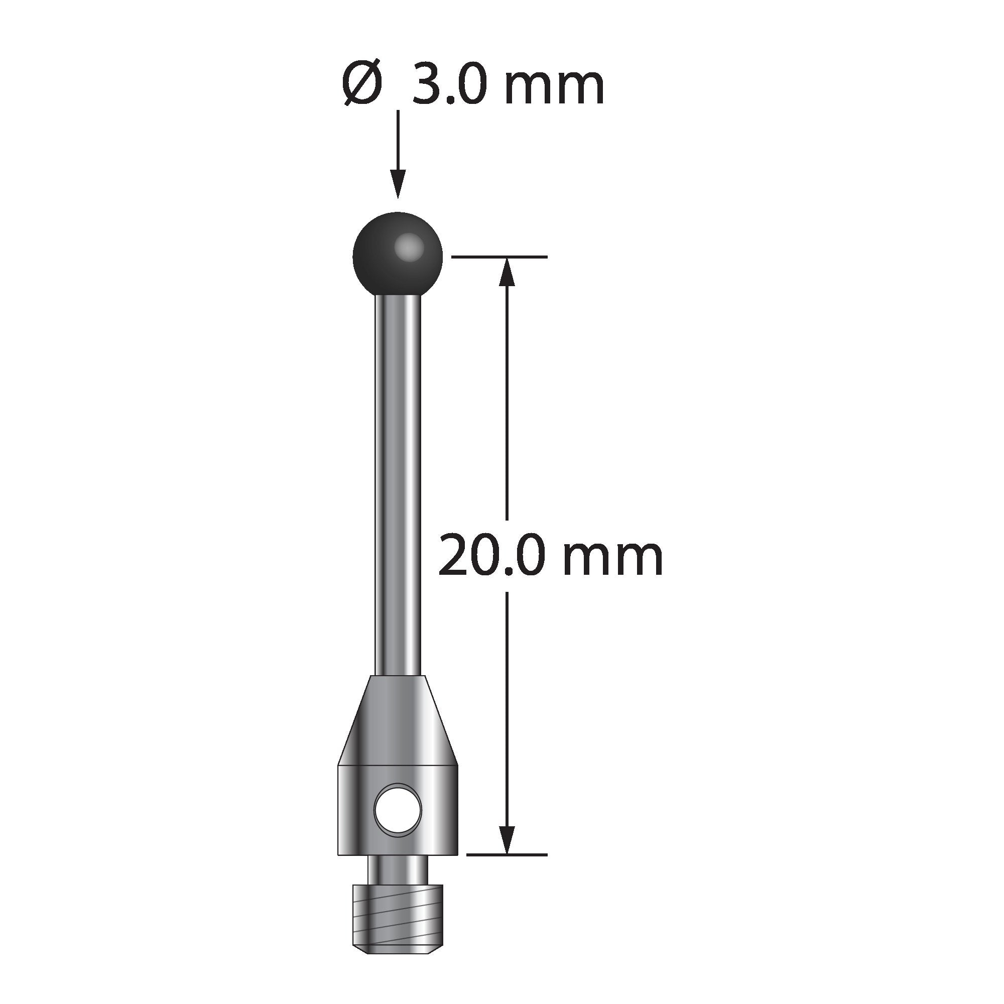 TM3-3021.5-SN M3 stylus with 3.0mm silicon nitride ball, carbide stem, and stainless steel base by Q-Mark Manufacturing, Inc.