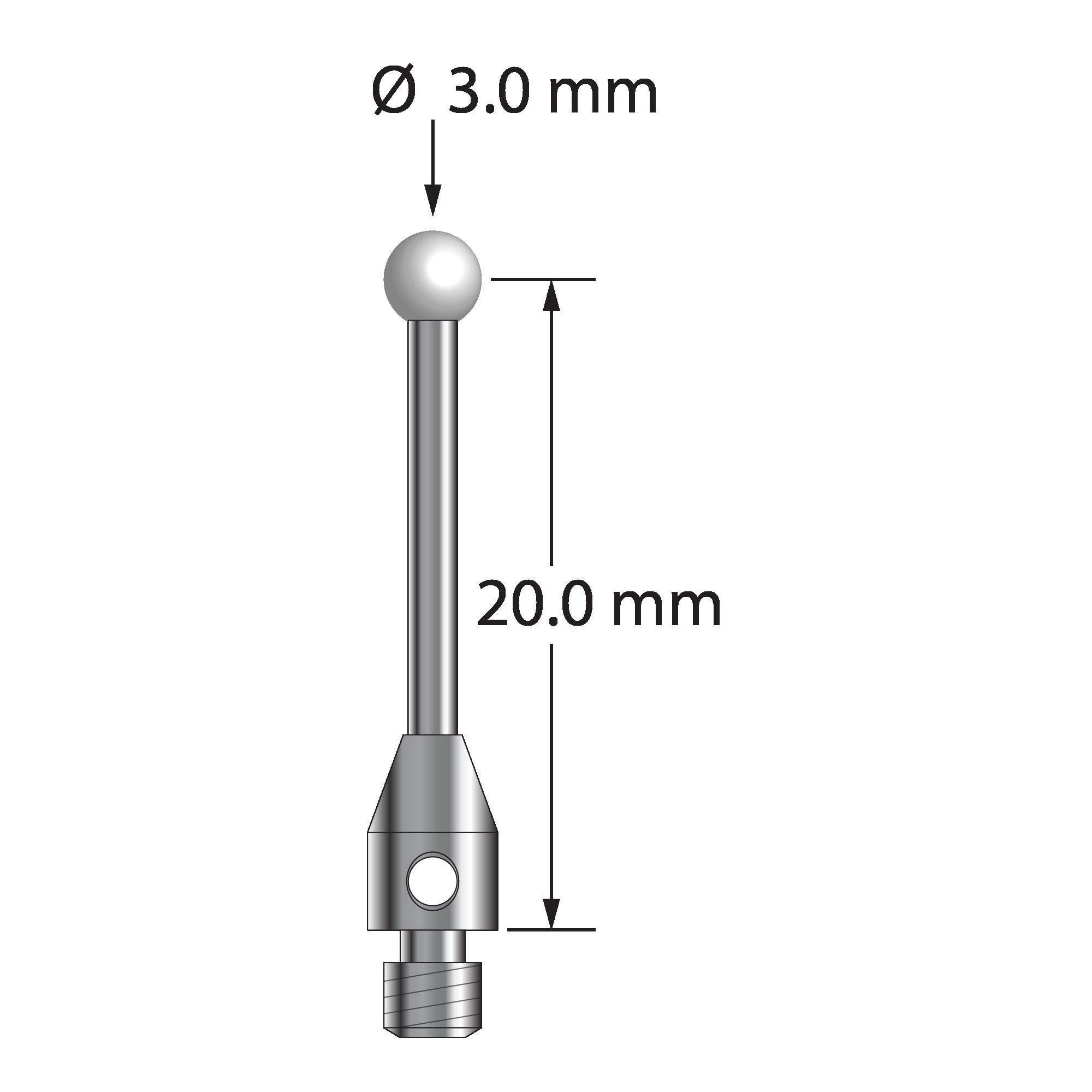 TM3-3021.5-Z M3 stylus with 3.0mm zirconia ball, carbide stem, and stainless steel base by Q-Mark Manufacturing, Inc.