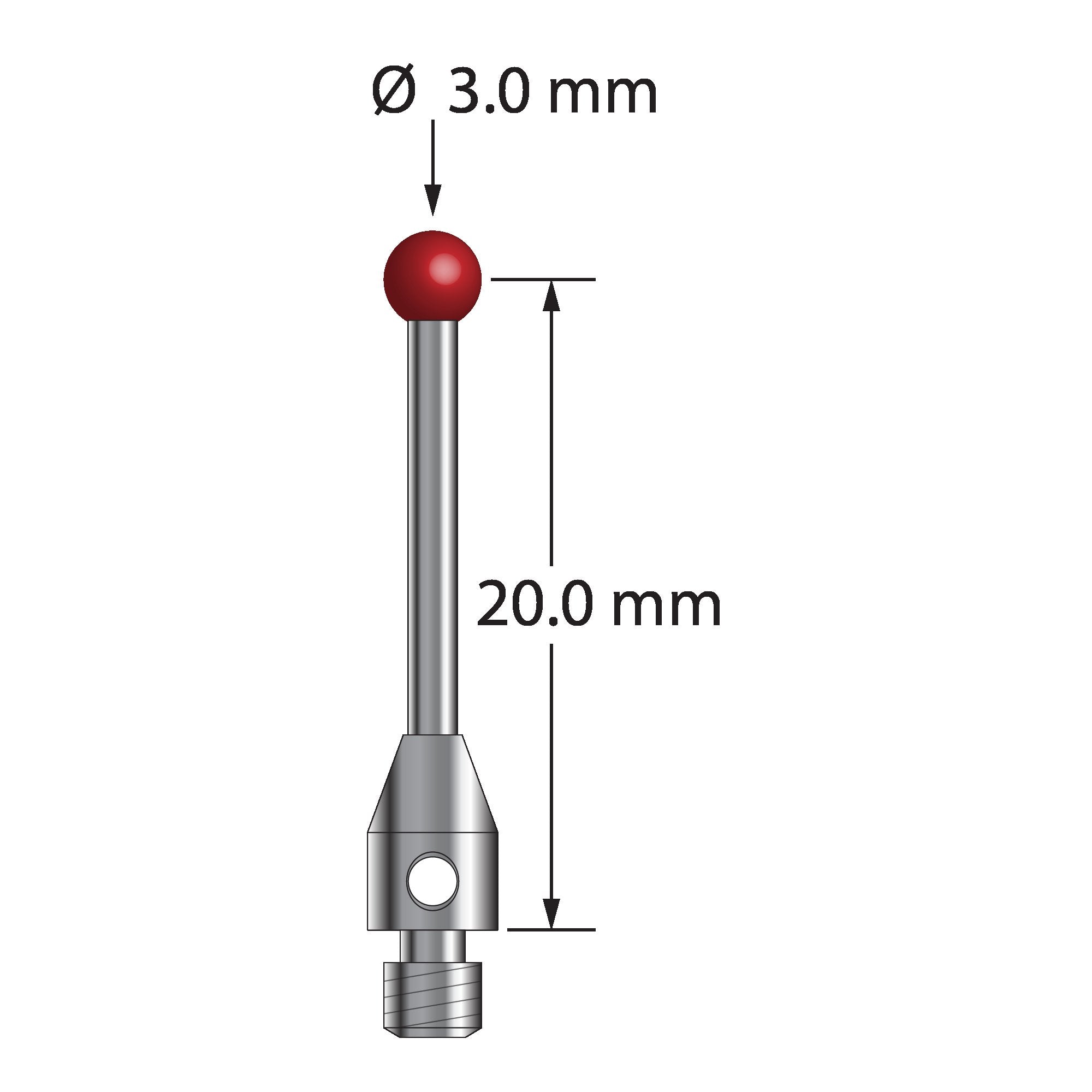 TM3-3021.5 M3 stylus with 3.0mm ruby ball, carbide stem, and stainless steel base by Q-Mark Manufacturing, Inc.
