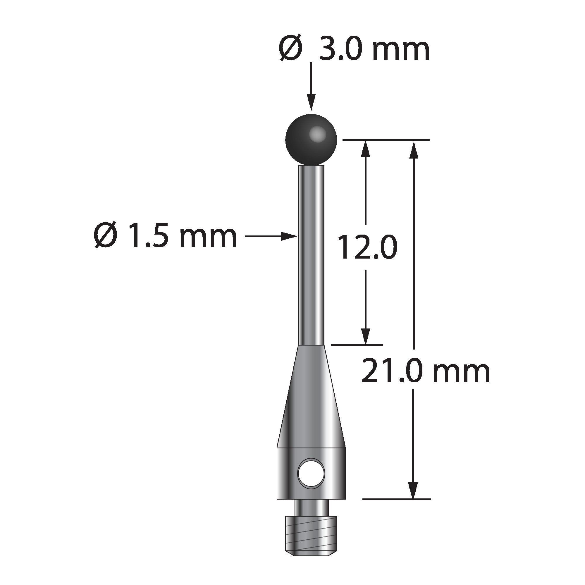TM3-3022.5-S-SN M3 stylus with 3.0mm silicon nitride ball and stainless steel body, 21.0mm long by Q-Mark Manufacturing, Inc.