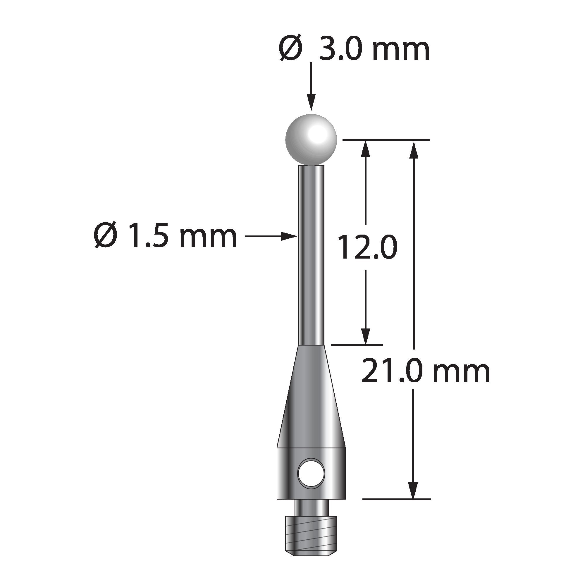 TM3-3022.5-S-Z M3 stylus with 3.0mm zirconia ball and stainless steel body, 21.0mm length by Q-Mark Manufacturing, Inc.
