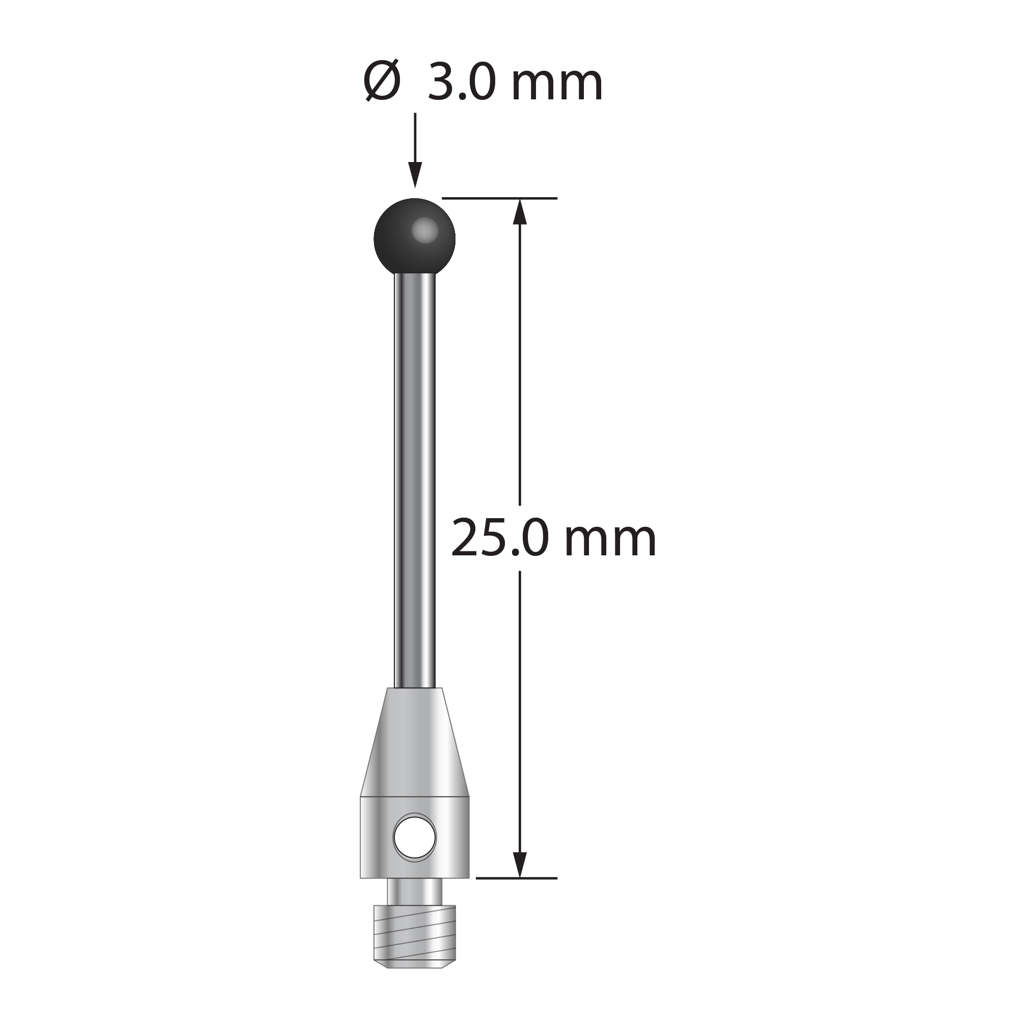 TM3-3025-SN M3 stylus with 3.0mm silicon nitride ball and stainless steel base, 25.0mm long by Q-Mark Manufacturing, Inc.