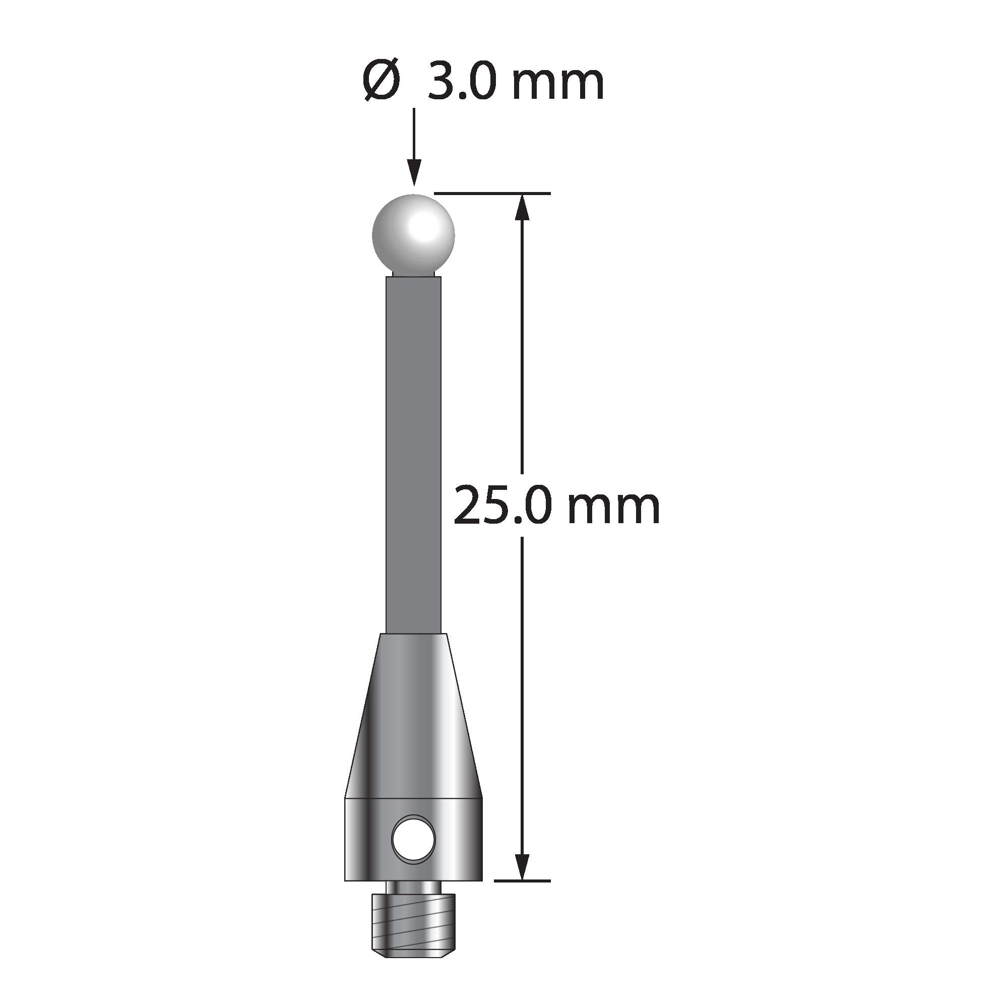 TM3-3025-TX-Z M3 stylus with 3.0mm zirconia ball, carbon fiber stem, and titanium base by Q-Mark Manufacturing, Inc.