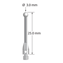 TM3-3025-Z M3 stylus with 3.0mm zirconia ball, carbide shaft, and stainless steel base, 25.0mm long by Q-Mark Manufacturing, Inc.