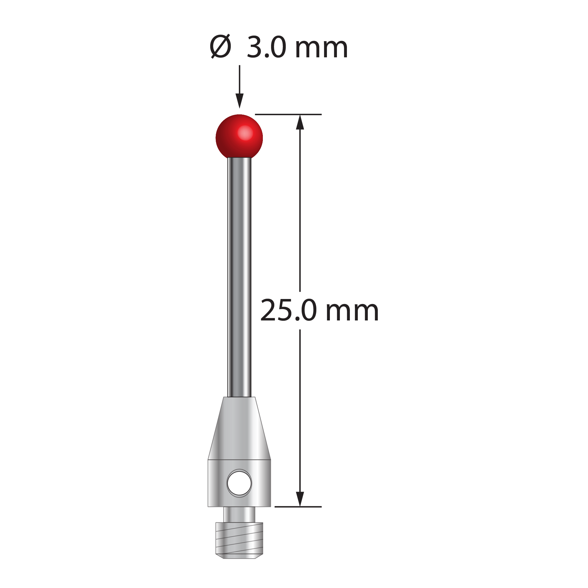 TM3-3025 M3 stylus with 3.0mm ruby ball, carbide shaft, and stainless steel base, 25.0mm long by Q-Mark Manufacturing, Inc.