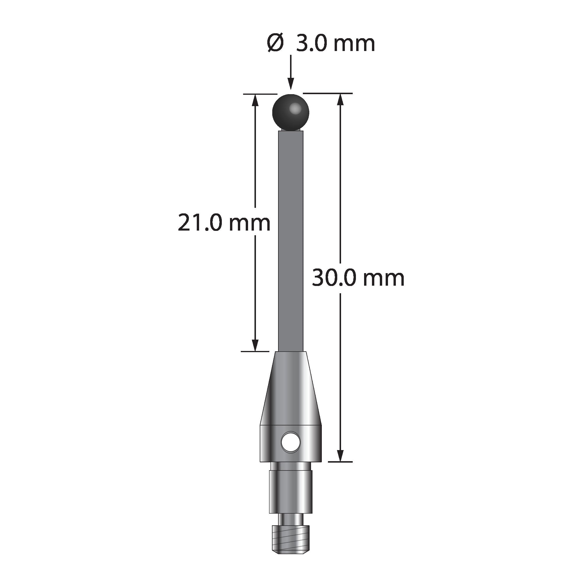 TM3-3030-TX-CS-SN M3 stylus with 3.0mm silicon nitride ball, carbon fiber stem, and titanium base, 30.0mm long by Q-Mark Manufacturing, Inc.