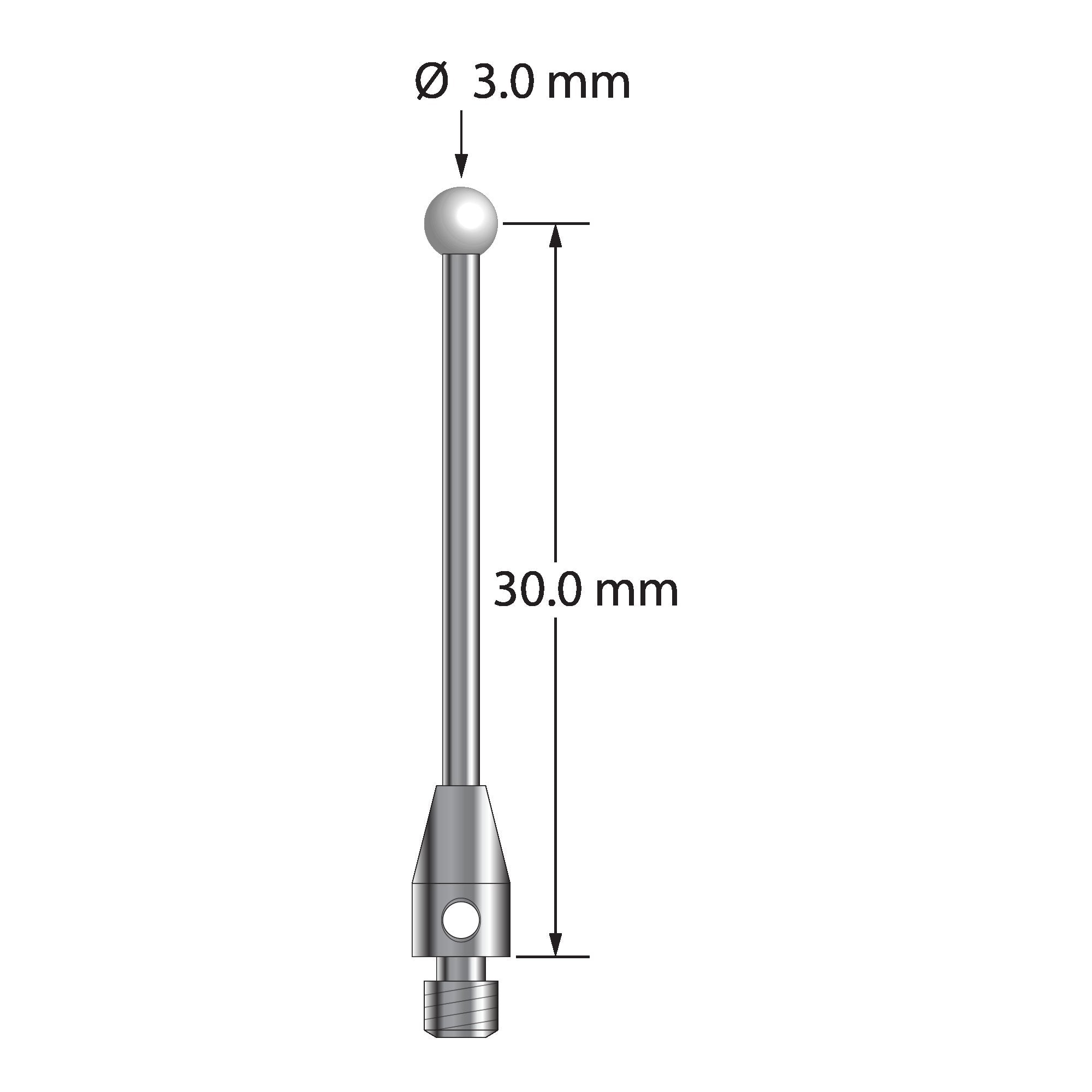 TM3-3031.5-DS1.5-Z M3 stylus with 3.0mm zirconia ball, carbide stem, and stainless steel base by Q-Mark Manufacturing, Inc.