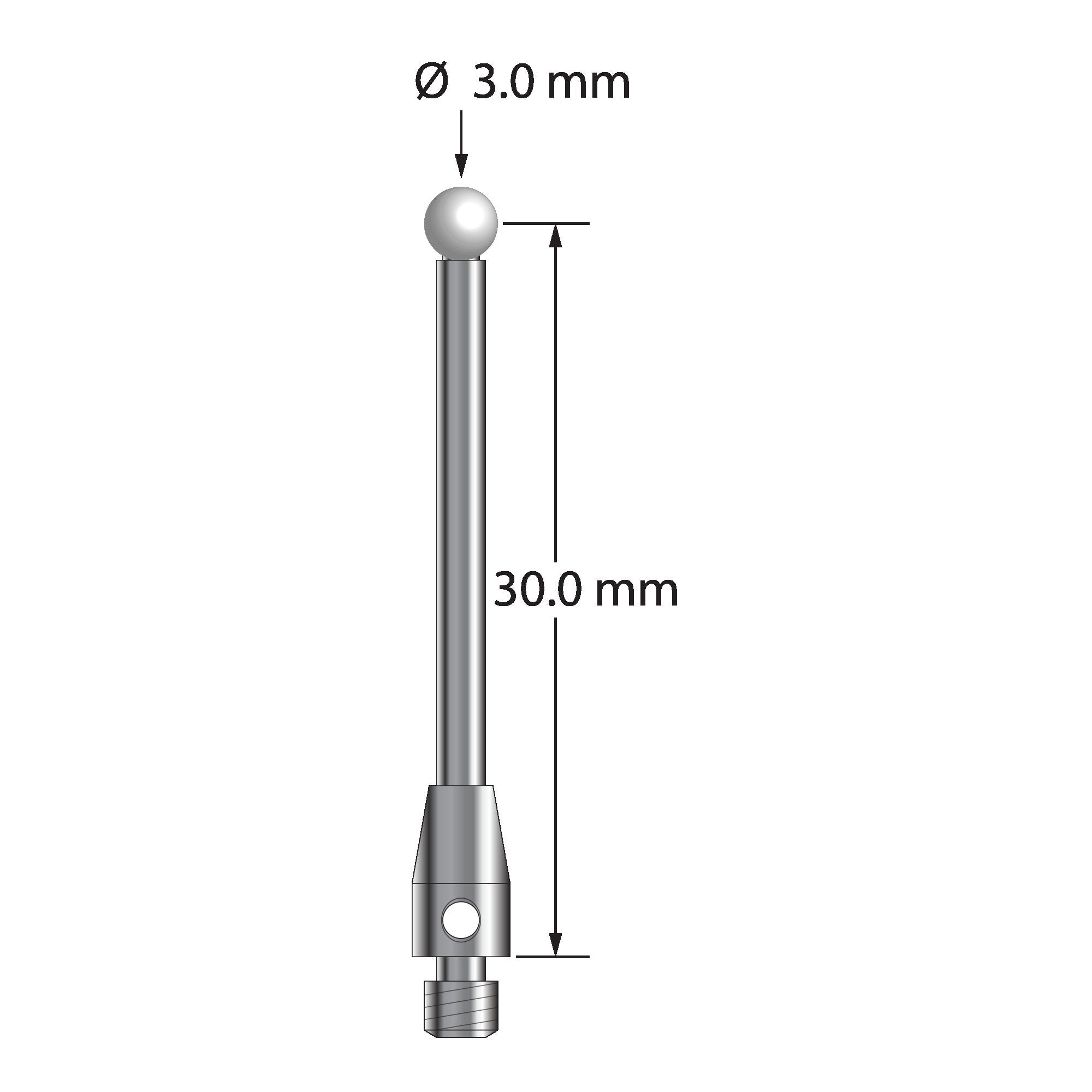 TM3-3031.5-DS2-Z M3 stylus with 3.0mm zirconia ball, carbide stem, and stainless steel base by Q-Mark Manufacturing, Inc.