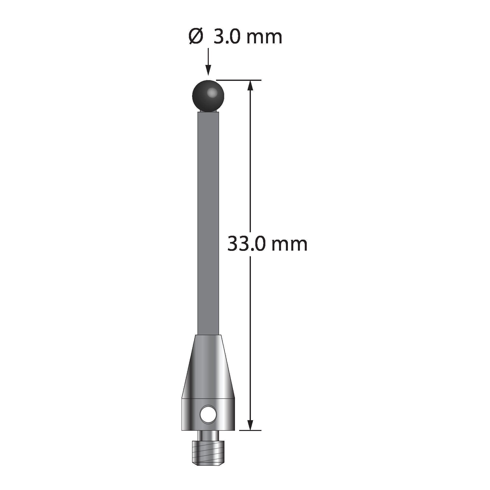 TM3-3033-TX-SN M3 stylus with 3.0mm silicon nitride ball, carbon fiber stem, and titanium base, 33.0mm long by Q-Mark Manufacturing, Inc.