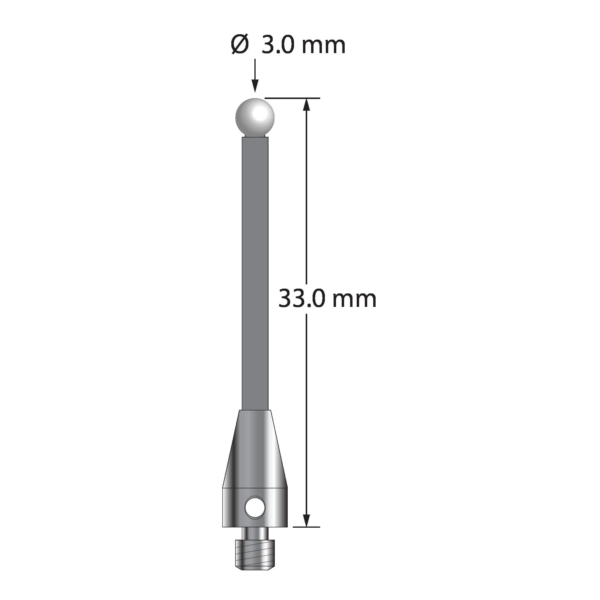 TM3-3033-TX-Z M3 stylus with 3.0mm zirconia ball, carbon fiber stem, and titanium base, 33.0mm long by Q-Mark Manufacturing, Inc.