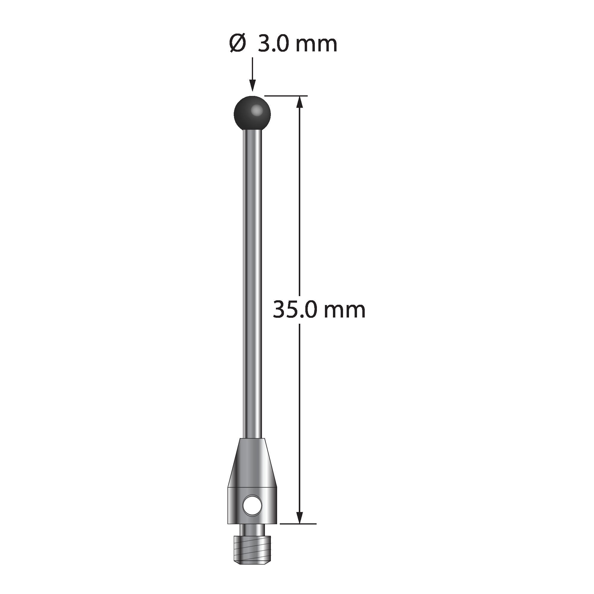 TM3-3035-SN M3 stylus with 3.0mm silicon nitride ball, carbide stem, and stainless steel base, 35.0mm long by Q-Mark Manufacturing, Inc.