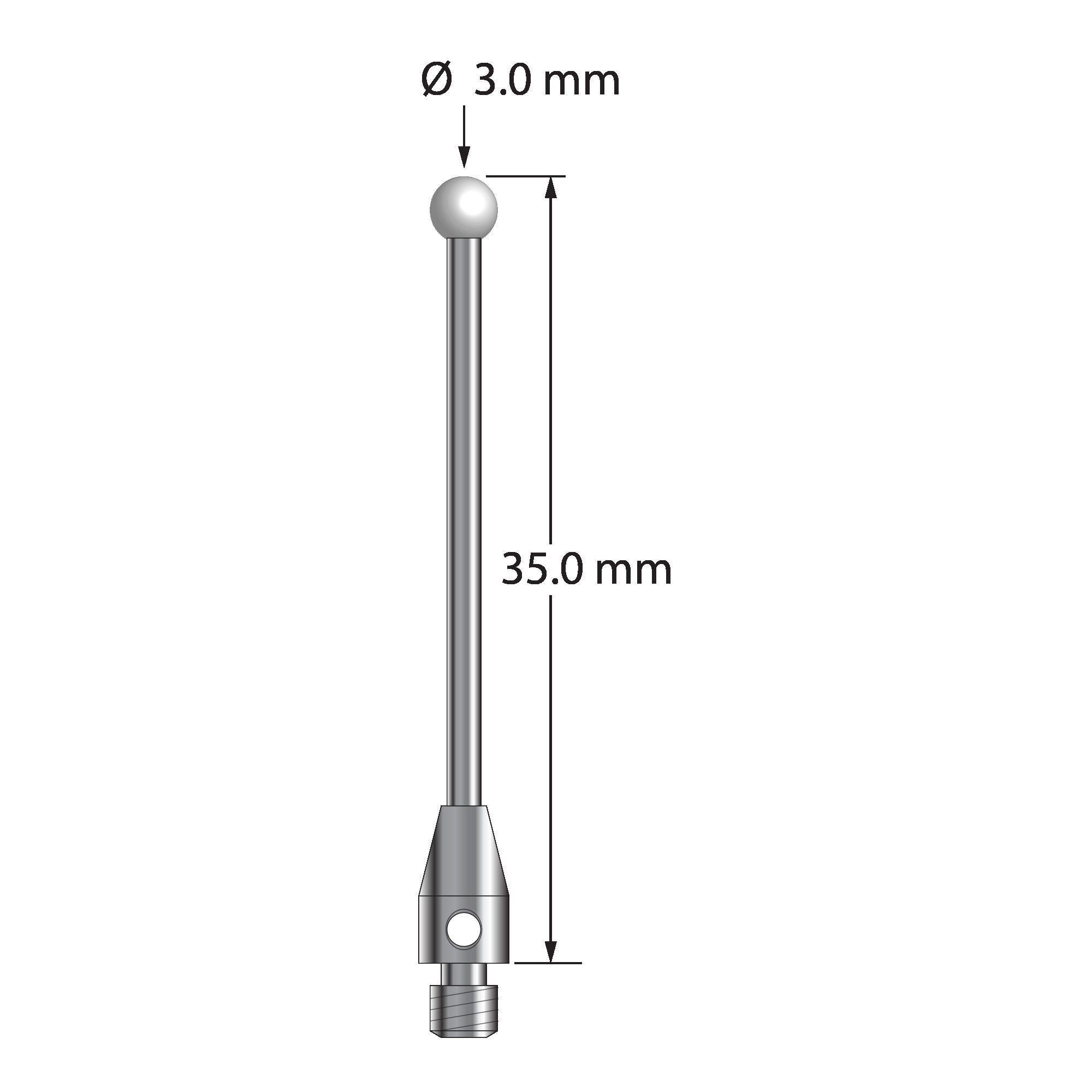 TM3-3035-Z M3 stylus with 3.0mm zirconia ball, carbide stem, and stainless steel base, 35.0mm long by Q-Mark Manufacturing, Inc.