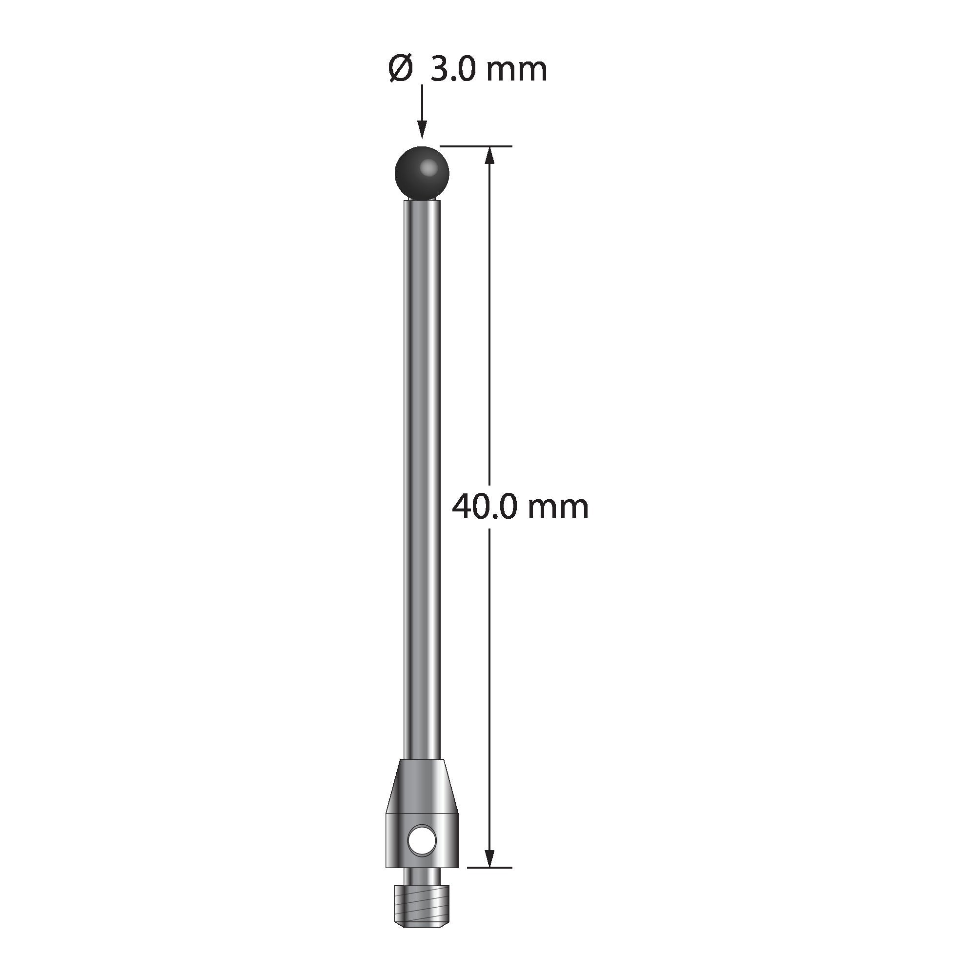 TM3-3040-SN M3 stylus with 3.0mm silicon nitride ball, carbide stem, and stainless steel base, 40.0mm long by Q-Mark Manufacturing, Inc.