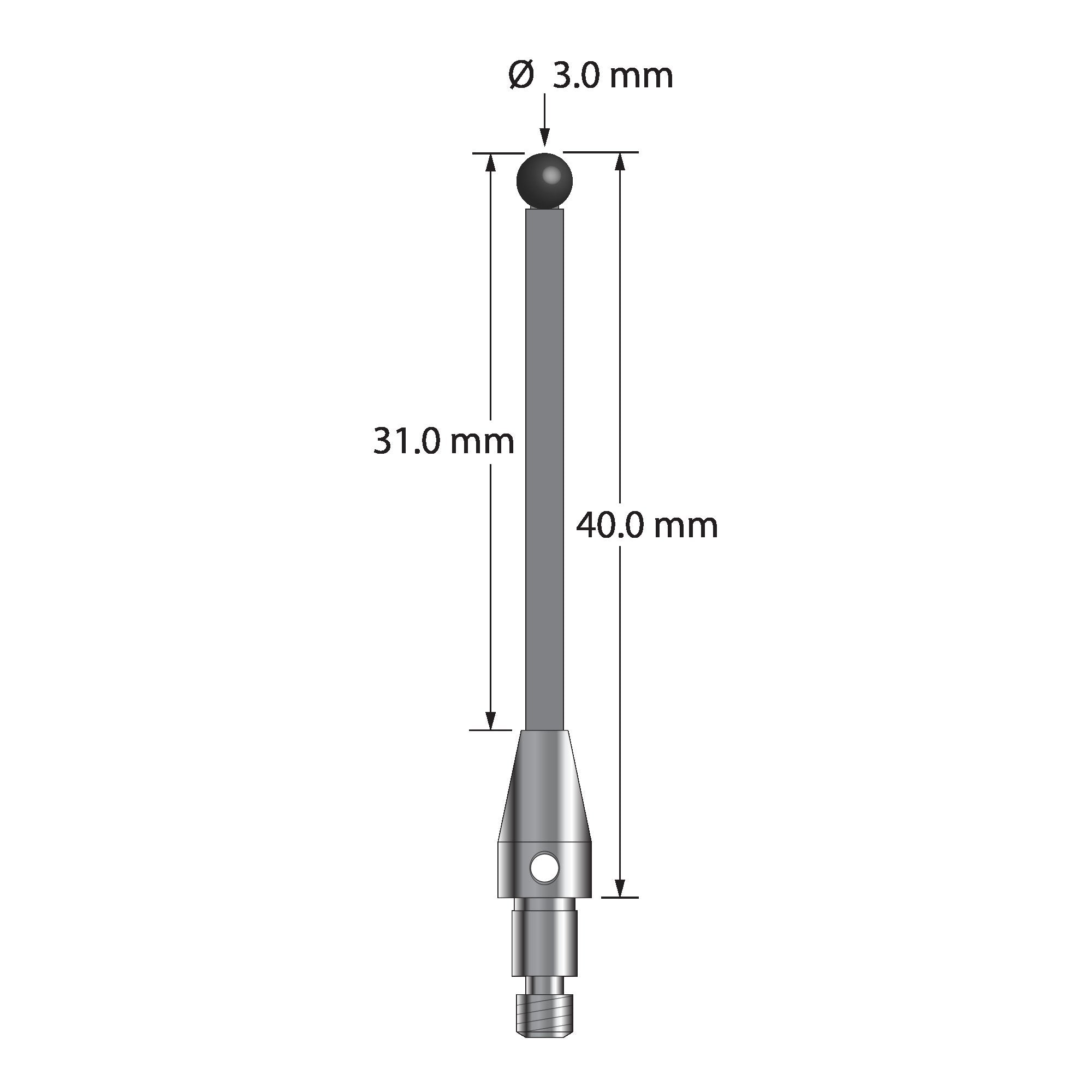 TM3-3040-TX-CS-SN M3 3.0mm silicon nitride ball, carbon fiber stem, titanium base, 40.0mm long by Q-Mark Manufacturing, Inc.