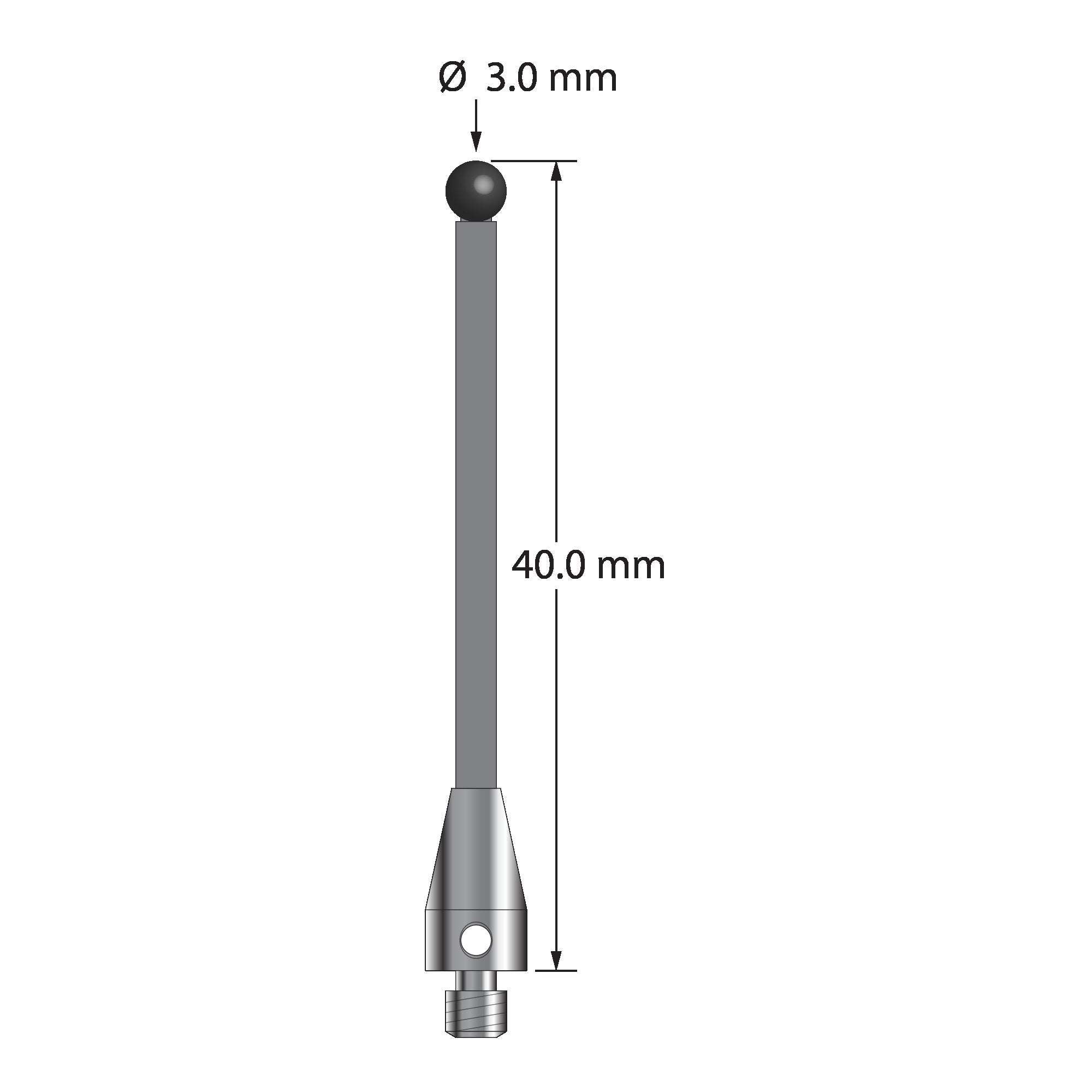 TM3-3040-TX-SN M3 stylus with 3.0mm silicon nitride ball, carbon fiber stem, and titanium base, 40.0mm long by Q-Mark Manufacturing, Inc.