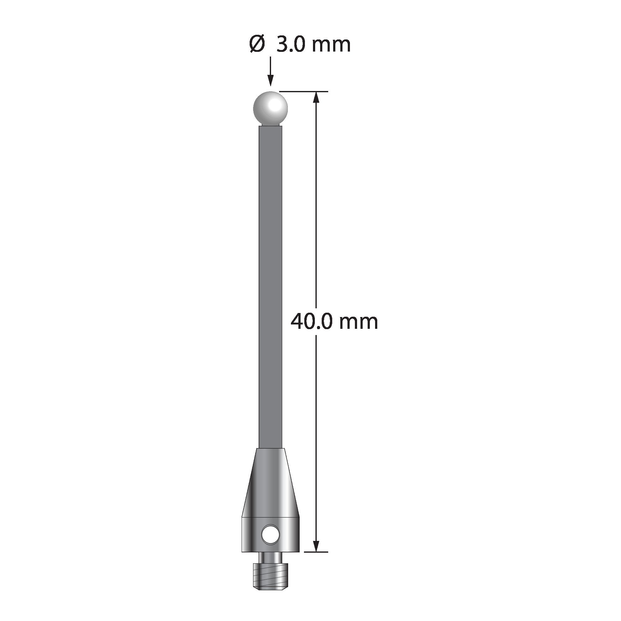 TM3-3040-TX-Z M3 stylus with 3.0mm zirconia ball, carbon fiber stem, and titanium base, 40mm long by Q-Mark Manufacturing, Inc.