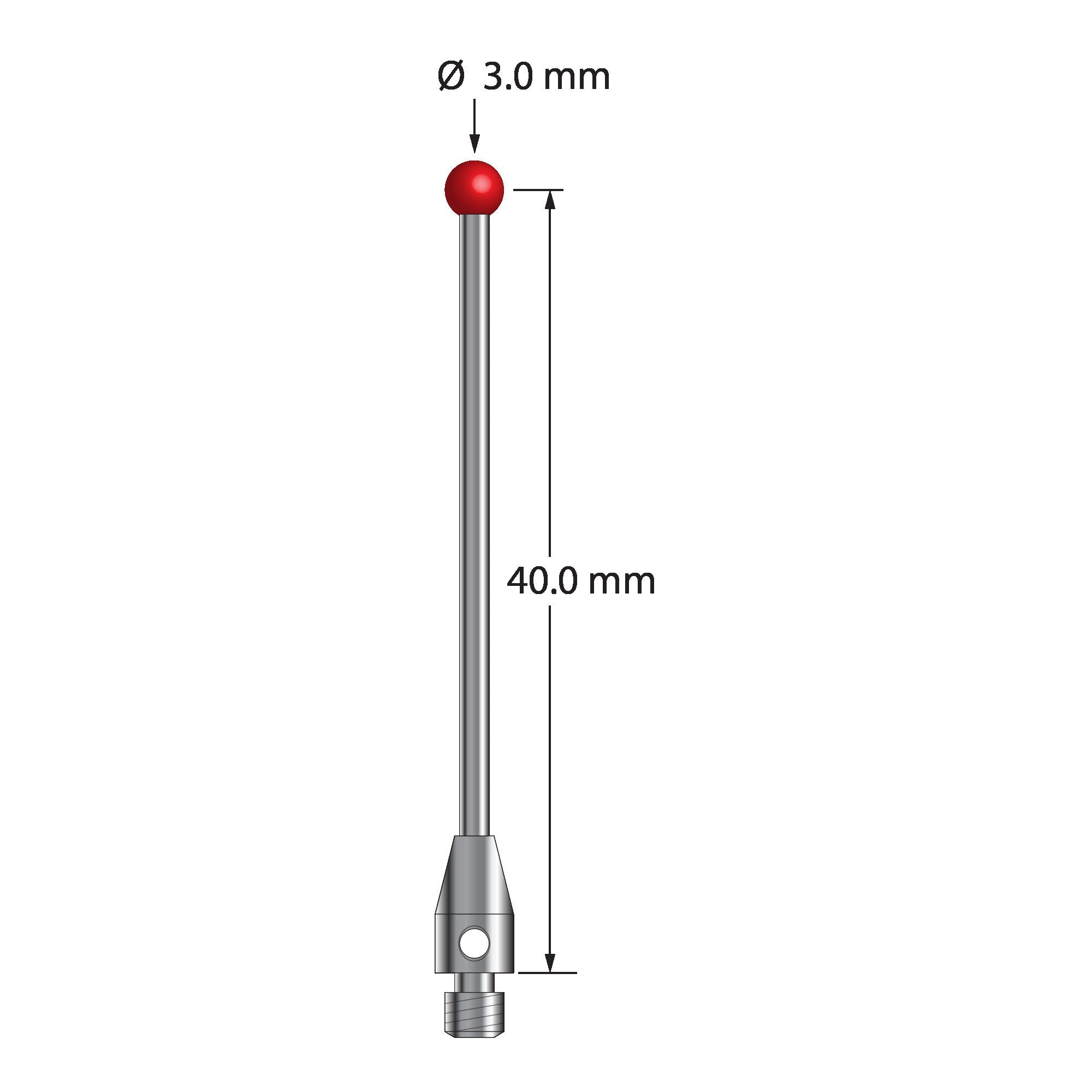 TM3-3041.5-DS1.5 M3 stylus with 3.0mm ruby ball, carbide shaft, and stainless steel base by Q-Mark Manufacturing, Inc.
