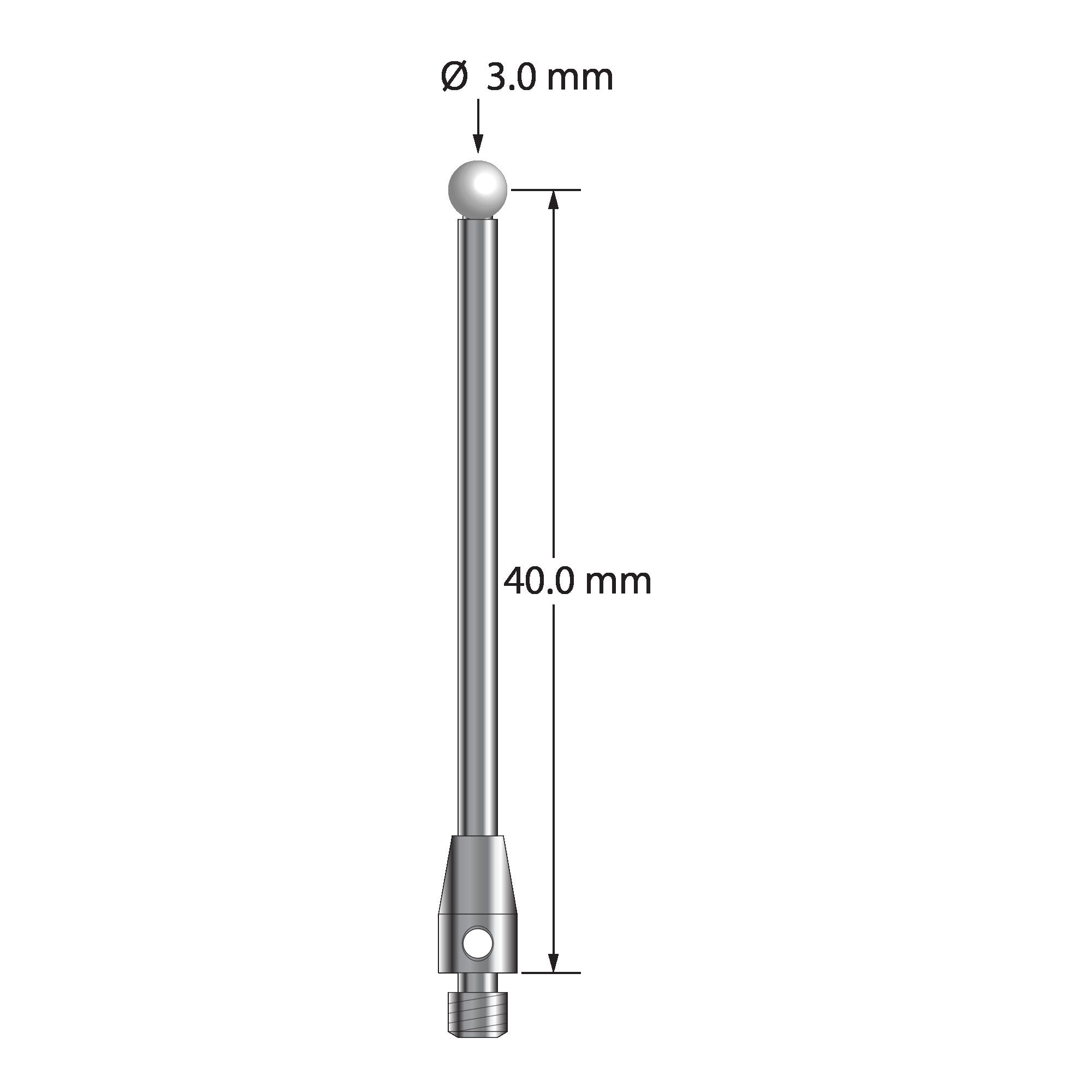 TM3-3041.5-Z M3 stylus with 3.0mm zirconia ball, carbide stem, and stainless steel base, 40.0mm long by Q-Mark Manufacturing, Inc.