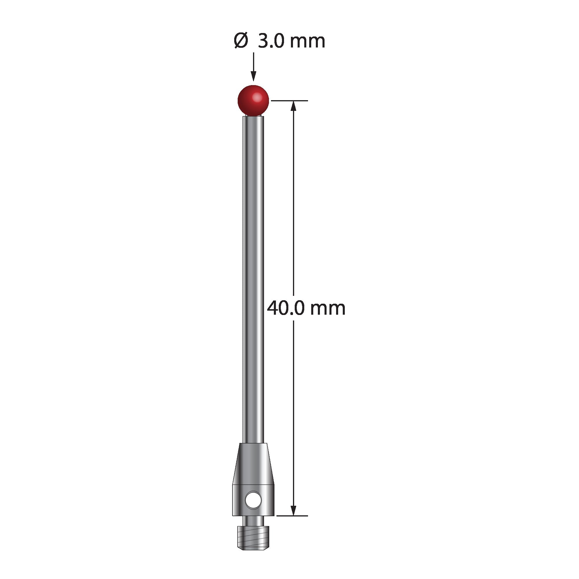 TM3-3041.5 M3 stylus with 3.0mm ruby ball, carbide stem, and stainless steel base, 40.0mm long by Q-Mark Manufacturing, Inc.