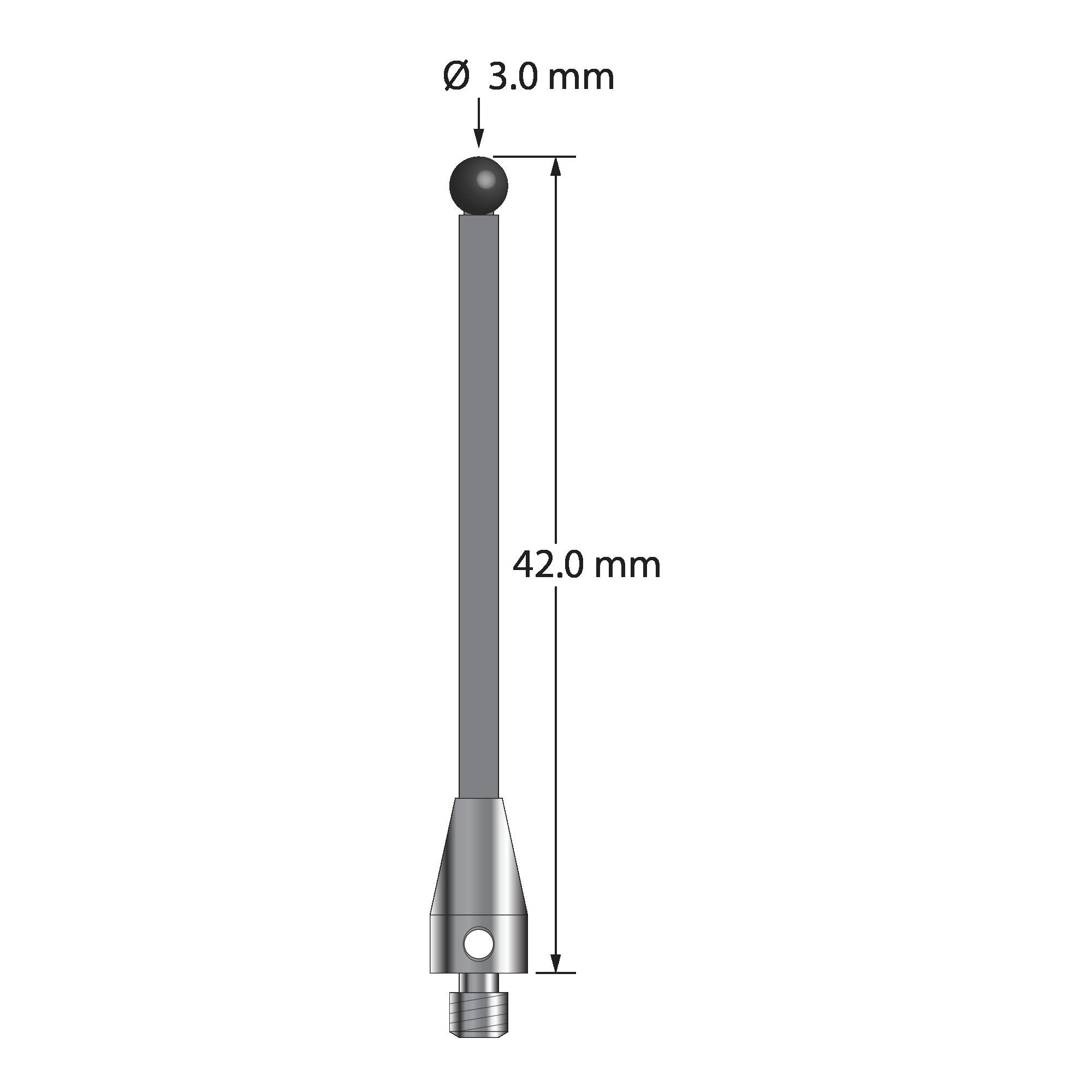 TM3-3042-TX-SN M3 stylus with 3.0mm silicon nitride ball and carbon fiber stem, 42.0mm long by Q-Mark Manufacturing, Inc.
