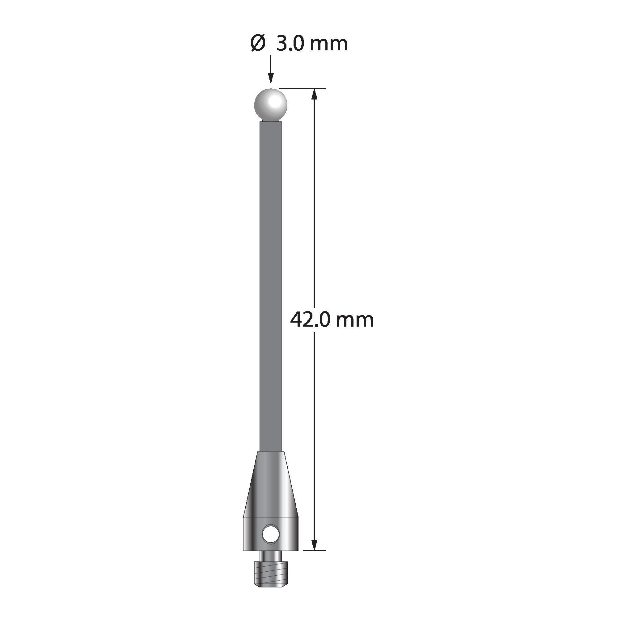 TM3-3042-TX-Z M3 stylus with 3.0mm zirconia ball, carbon fiber stem, and titanium base, 42.0mm long by Q-Mark Manufacturing, Inc.