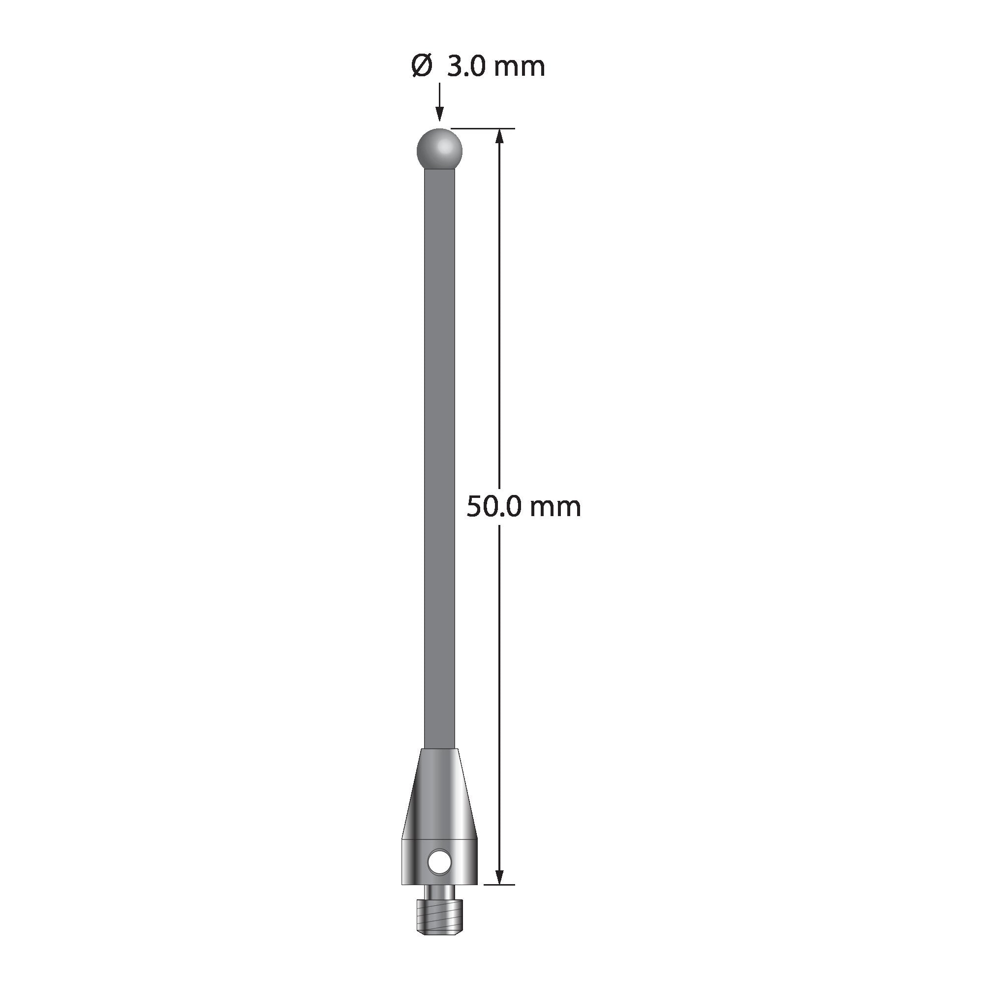 TM3-3050-TX-D M3 stylus with 3.0mm solid diamond sphere, carbon fiber stem, and titanium base, 50mm long.