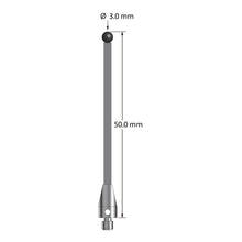 TM3-3050-TX-SN M3 stylus with 3.0mm silicon nitride ball, carbon fiber stem, and titanium base, 50mm long.
