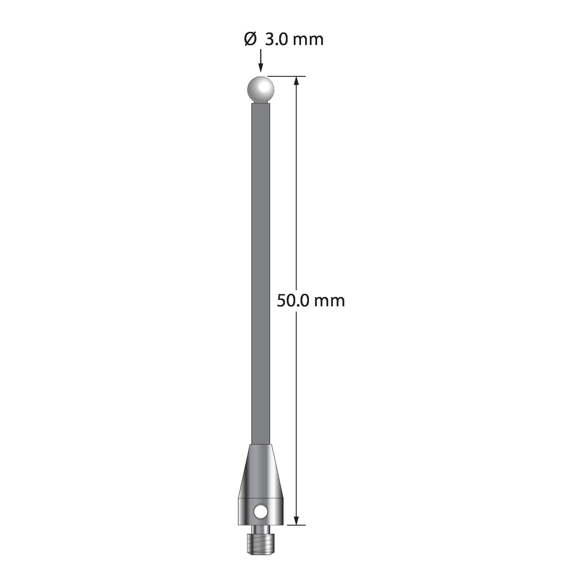 TM3-3050-TX-Z M3 3.0mm zirconia ball stylus with carbon fiber stem and titanium base, 50mm long by Q-Mark Manufacturing, Inc.