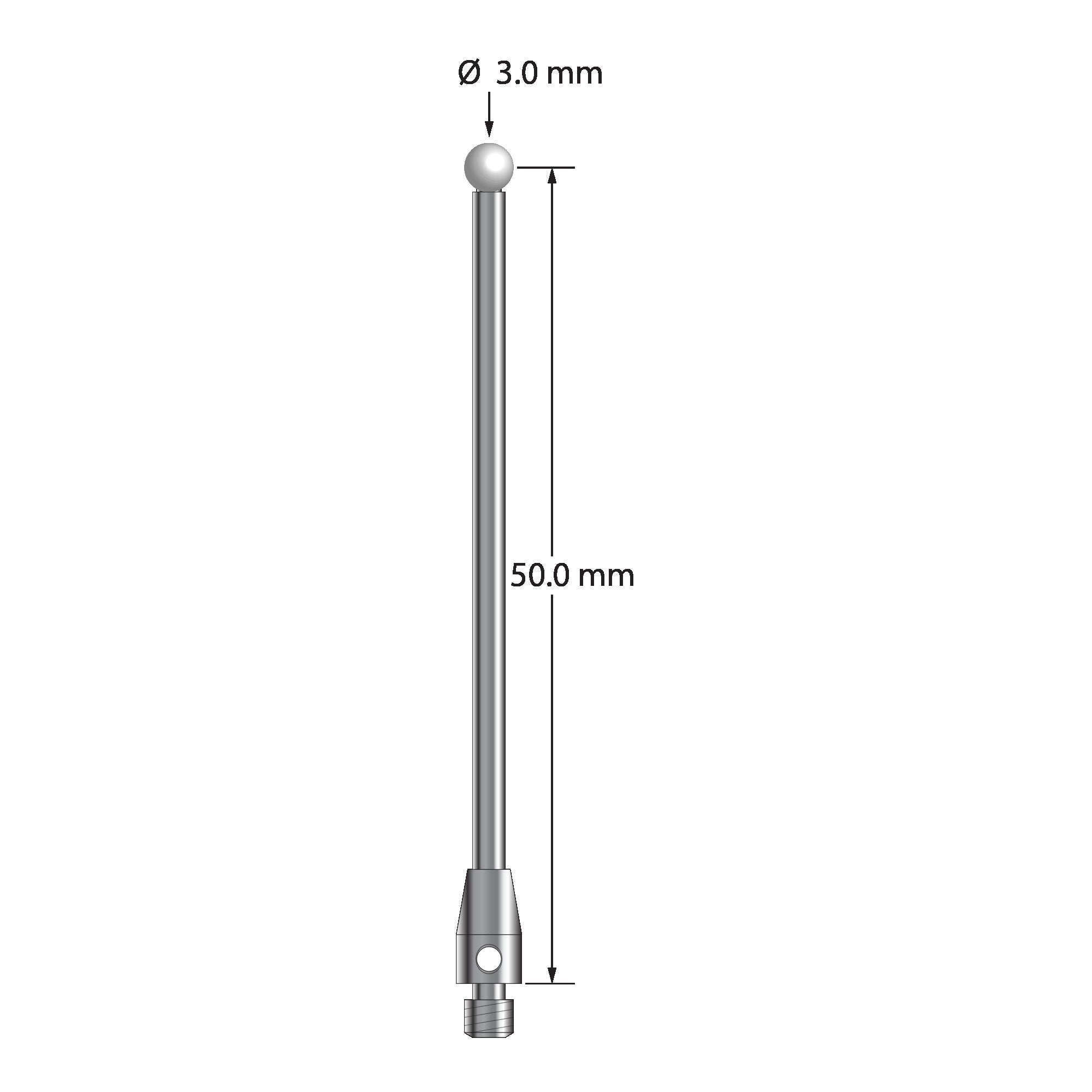 TM3-3051.5-Z M3 stylus with 3.0mm zirconia ball, carbide stem, and stainless steel base, 50.0mm long by Q-Mark Manufacturing, Inc.