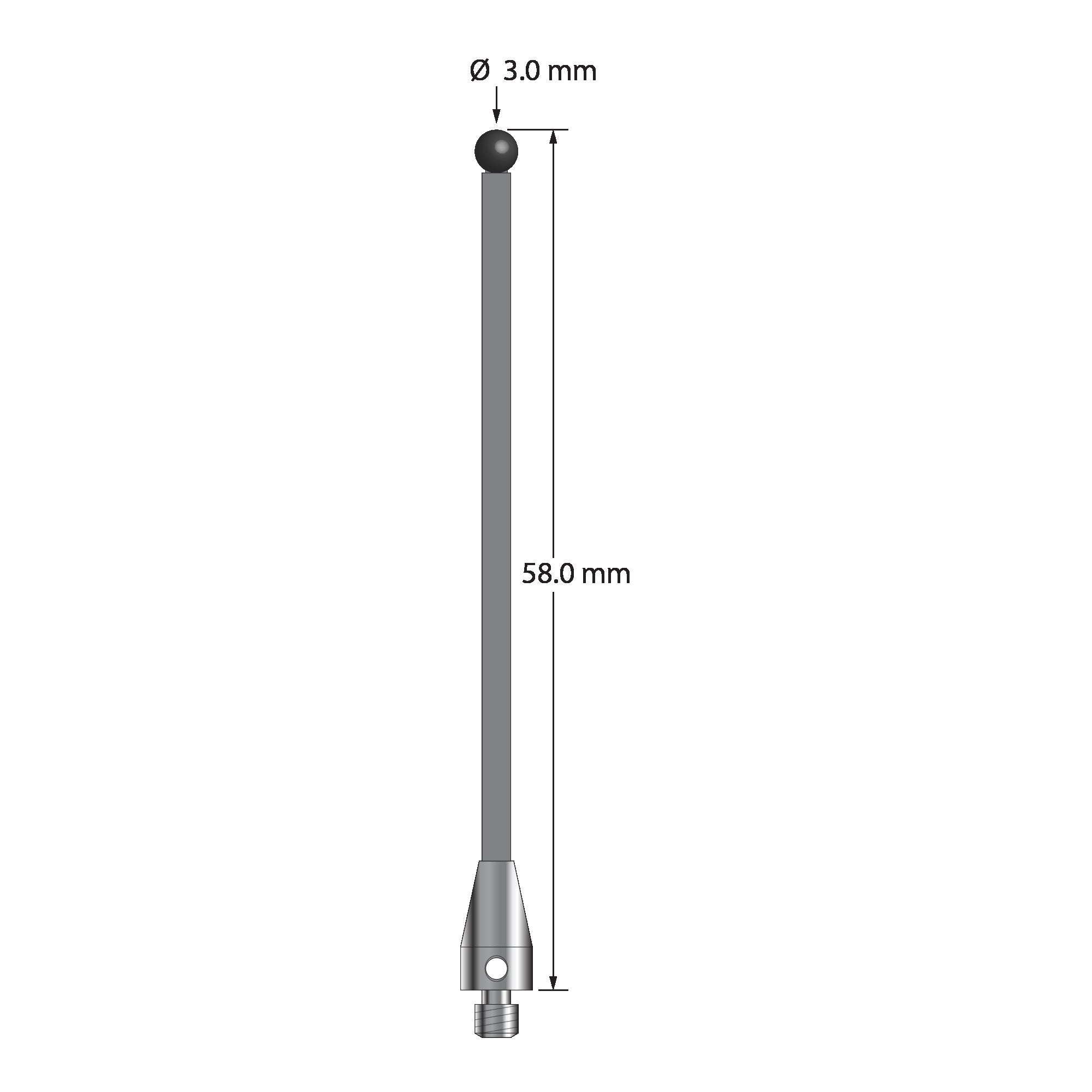 TM3-3058-TX-SN M3 stylus with 3.0mm silicon nitride ball, carbon fiber stem, and titanium base, 58mm long by Q-Mark Manufacturing, Inc.