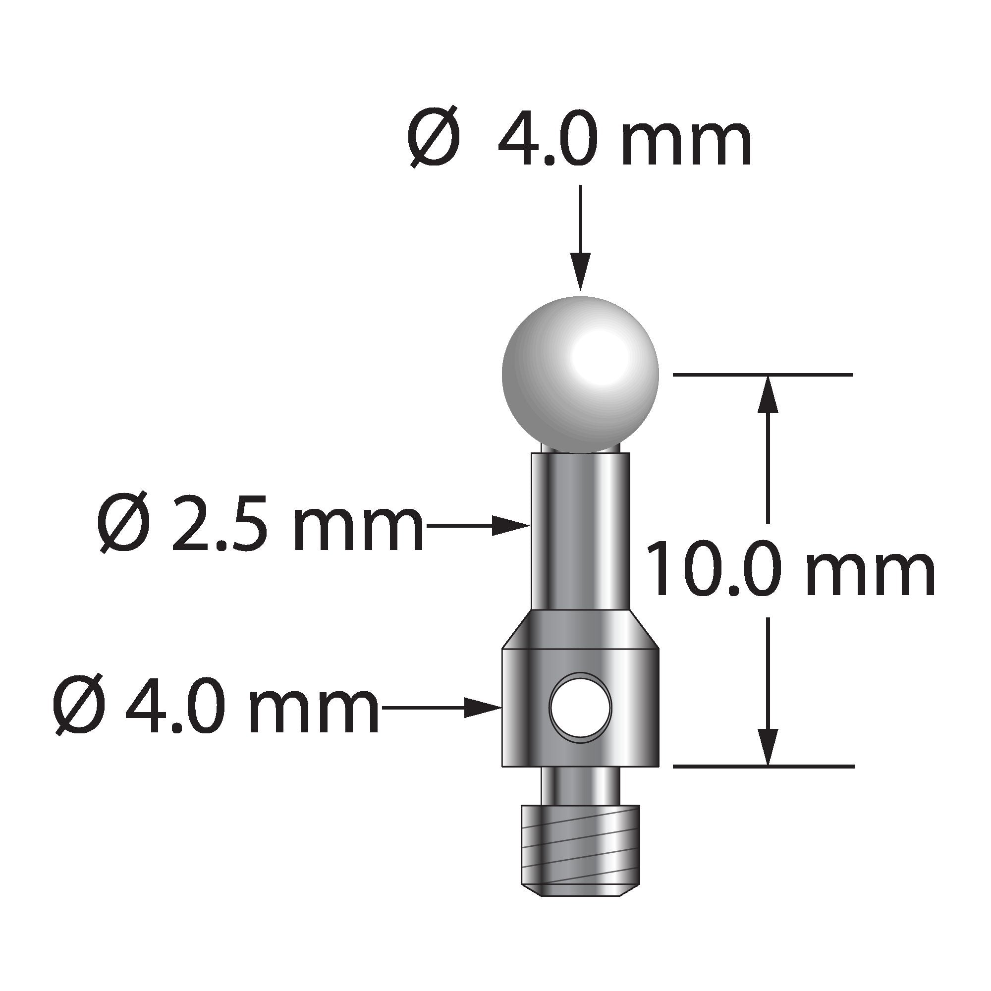 TM3-4010-S-Z M3 stylus with 4.0mm zirconia ball and stainless steel stem, 10.0mm long by Q-Mark Manufacturing, Inc.