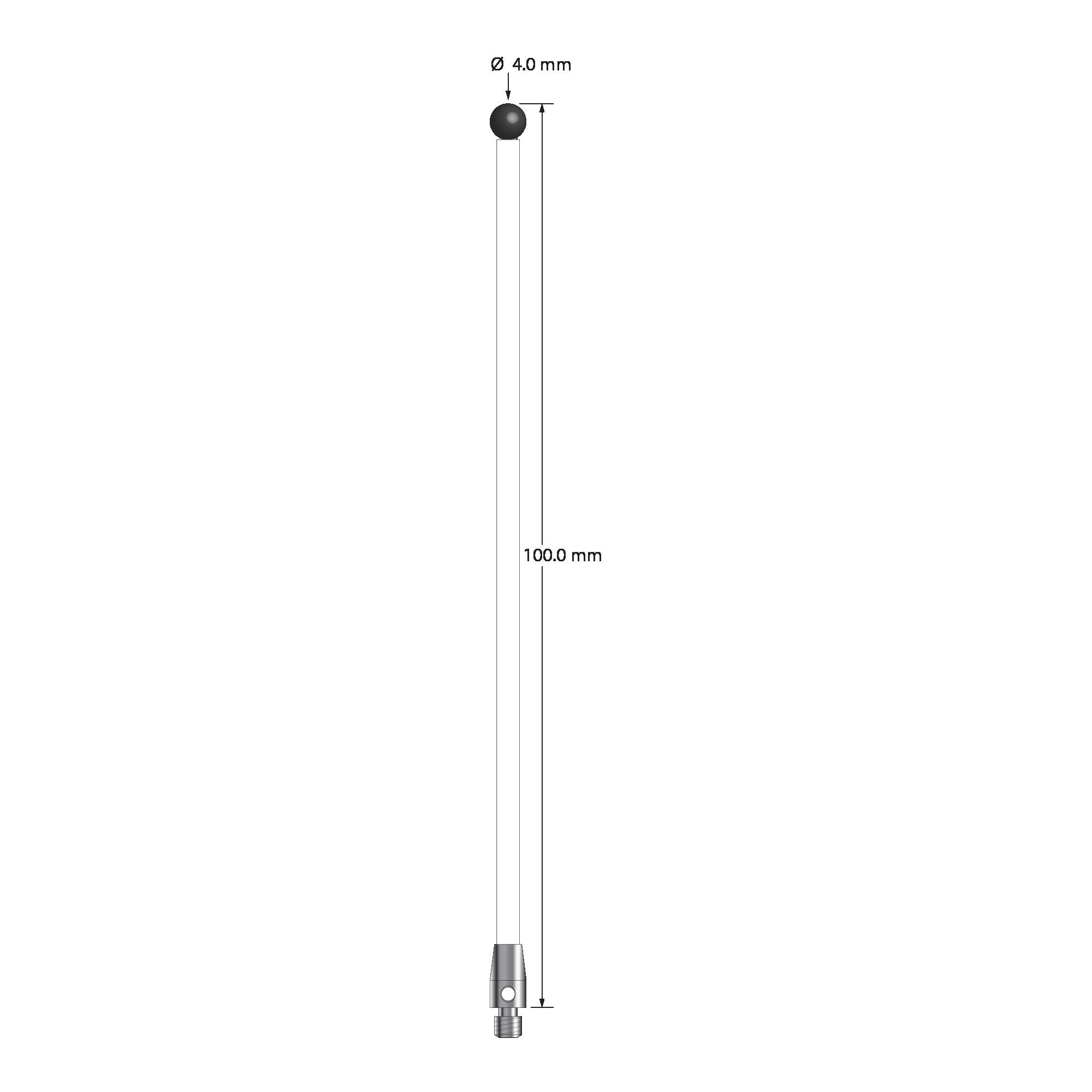 TM3-40100-C-SN M3 stylus with 4.0mm silicon nitride ball, ceramic shaft, stainless steel base, 100mm long by Q-Mark Manufacturing, Inc.
