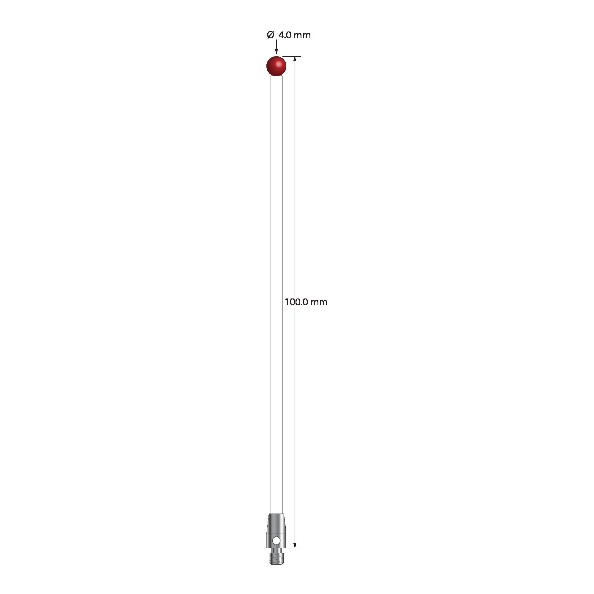 TM3-40100-C M3 stylus with 4.0mm ruby ball, ceramic shaft, stainless steel base, 100mm long by Q-Mark Manufacturing, Inc.