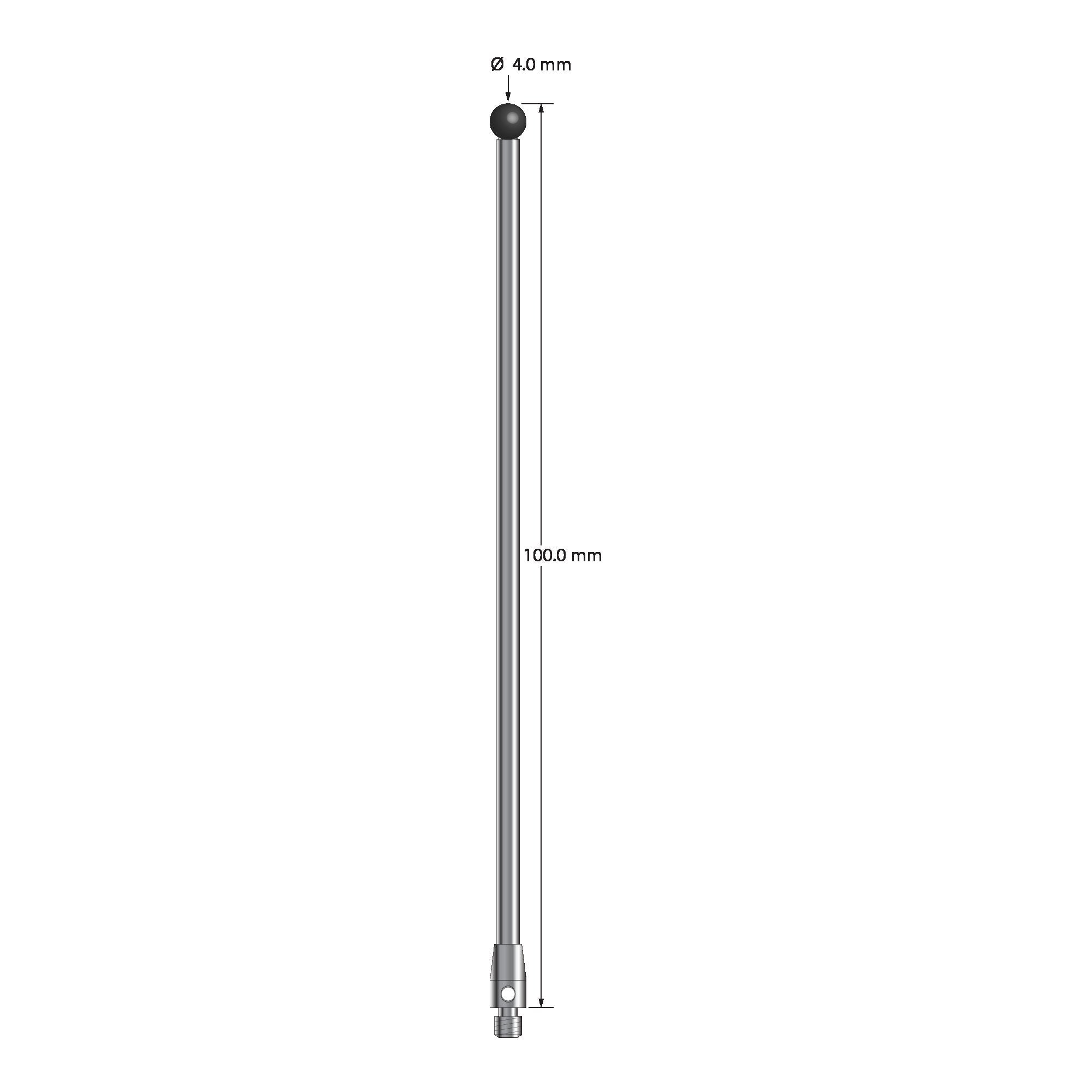 TM3-40100-SN M3 stylus with 4.0mm silicon nitride ball, carbide stem, and stainless steel base, 100mm long by Q-Mark Manufacturing, Inc.