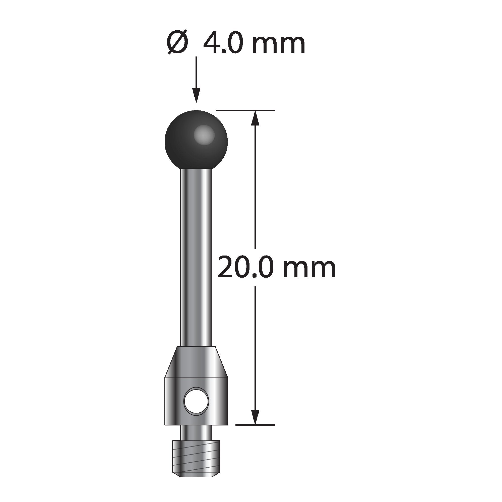 TM3-4020-SN M3 stylus with 4.0mm silicon nitride ball, carbide stem, and stainless steel base, 20.0mm long by Q-Mark Manufacturing, Inc.