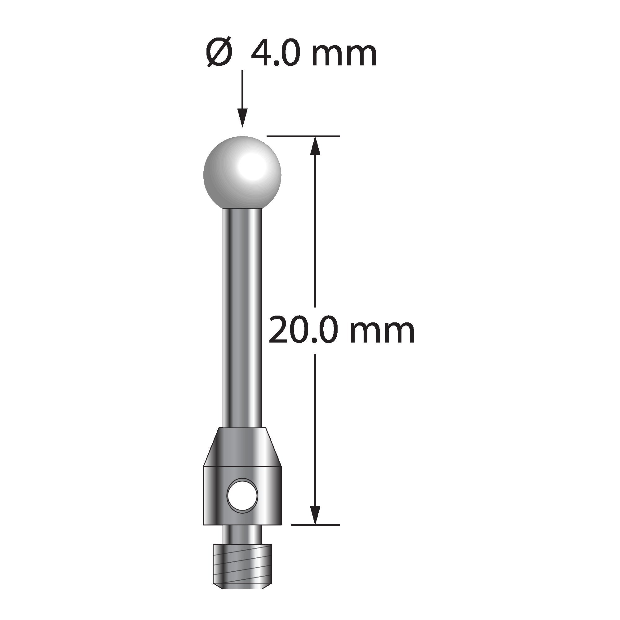 TM3-4020-Z M3 stylus with 4.0mm zirconia ball, carbide stem, and stainless steel base, 20.0mm long by Q-Mark Manufacturing, Inc.