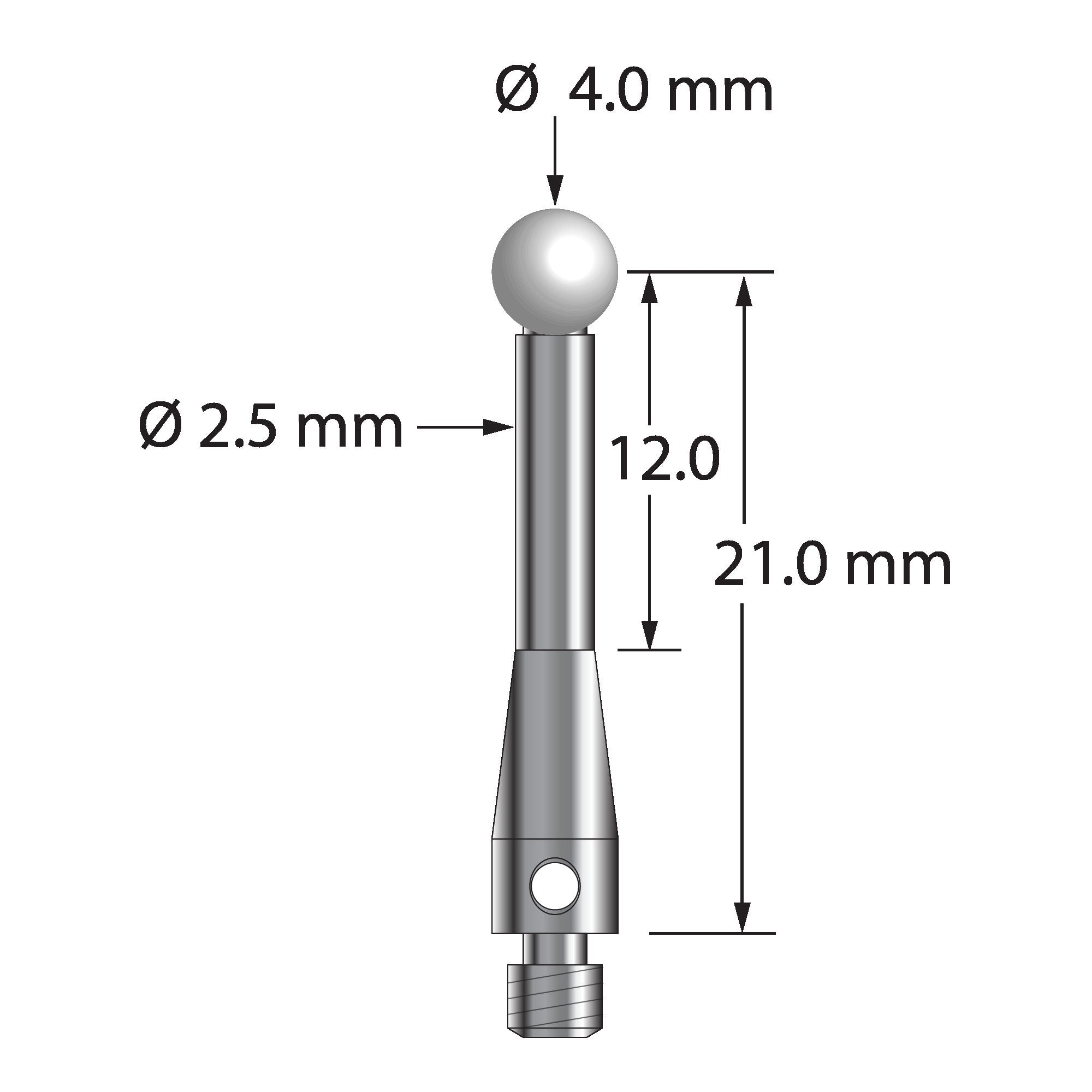 TM3-4023-S-Z M3 stylus with 4.0mm zirconia ball, stainless steel base, and 21.0mm length by Q-Mark Manufacturing, Inc.