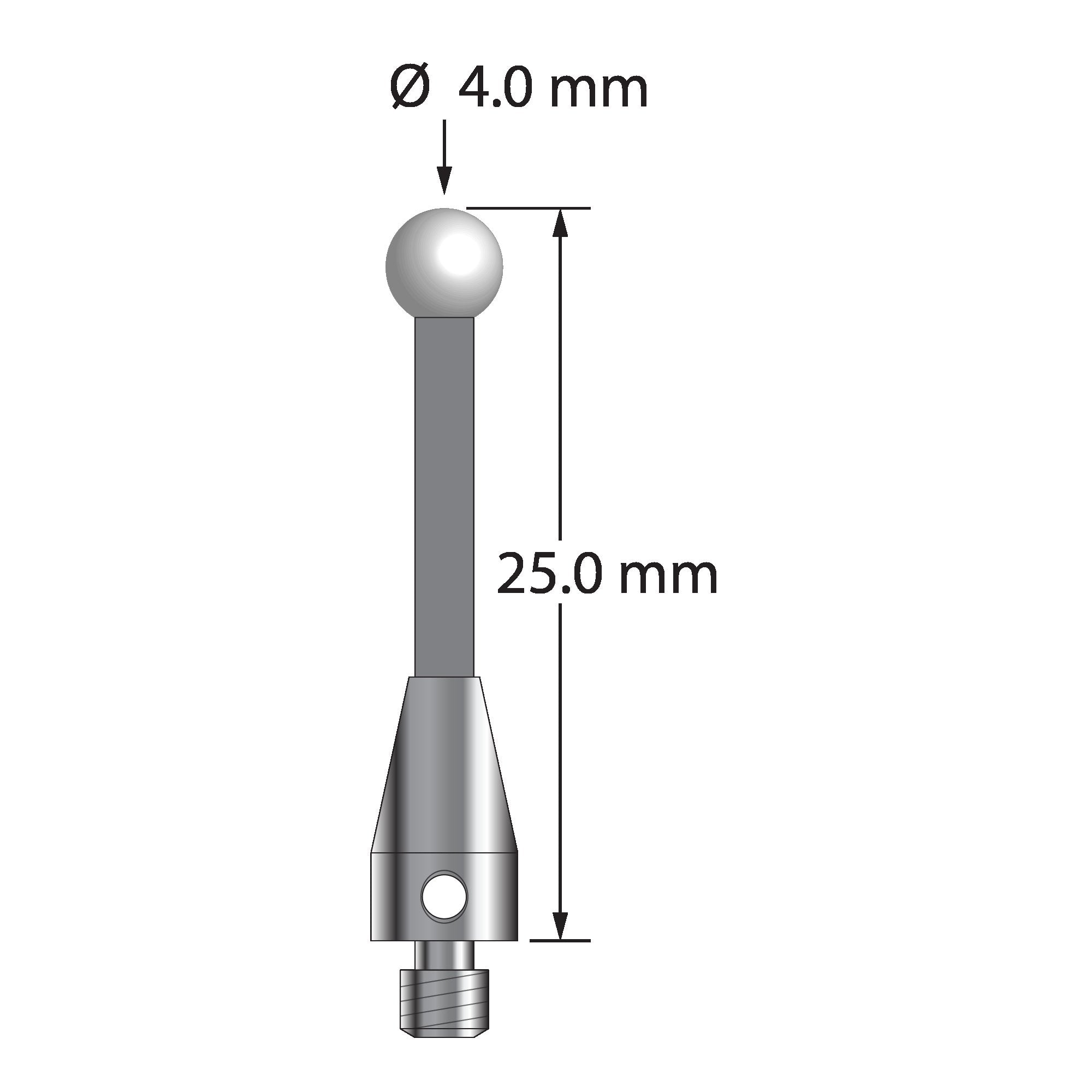 TM3-4025-TX-Z M3 stylus with 4.0mm zirconia ball, carbon fiber stem, and titanium base, 25.0mm long by Q-Mark Manufacturing, Inc.