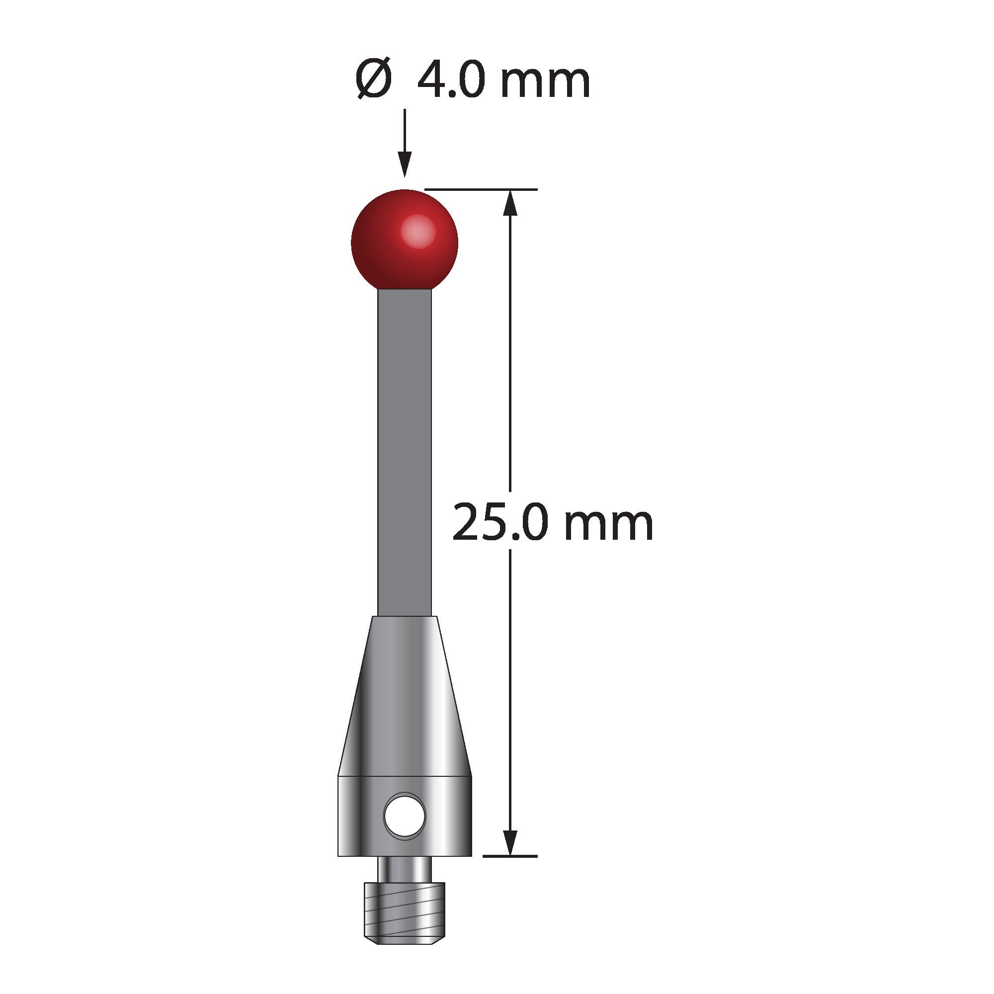 TM3-4025-TX M3 stylus with 4.0mm ruby ball, carbon fiber stem, and titanium base, 25.0mm long by Q-Mark Manufacturing, Inc.