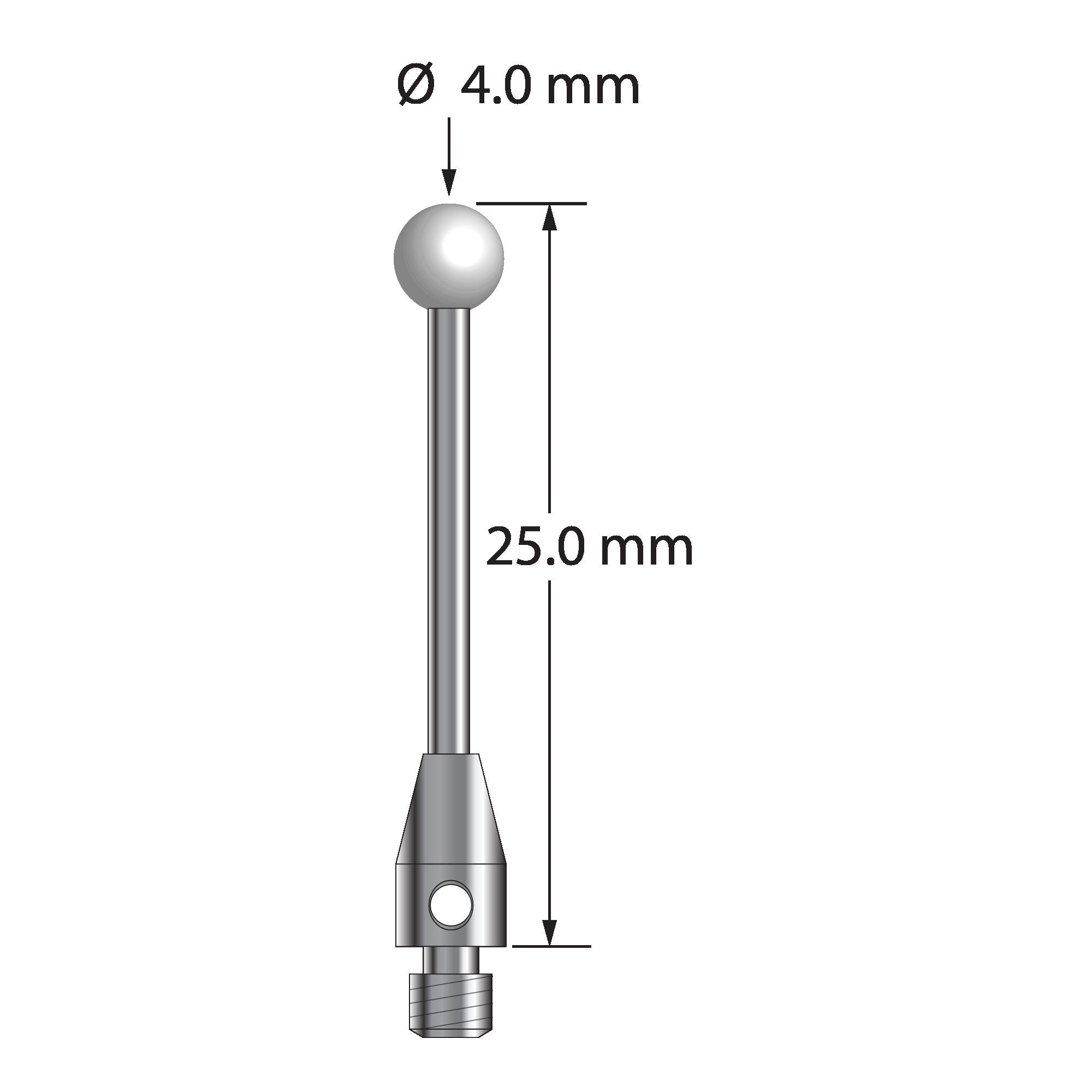 TM3-4025-Z M3 stylus with 4.0mm zirconia ball, carbide stem, and stainless steel base, 25.0mm long by Q-Mark Manufacturing, Inc.
