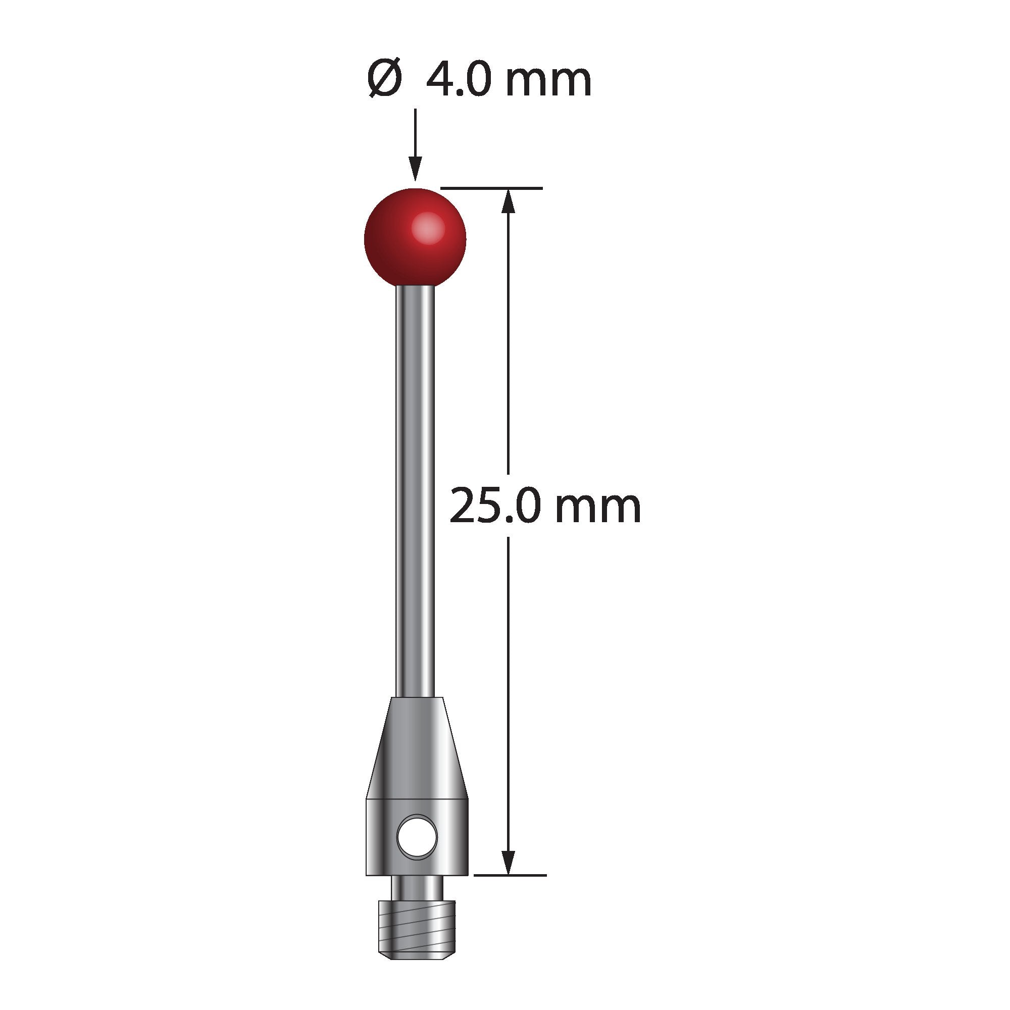 TM3-4025 M3 stylus with 4.0mm ruby ball, carbide stem, and stainless steel base, 25.0mm long by Q-Mark Manufacturing, Inc.