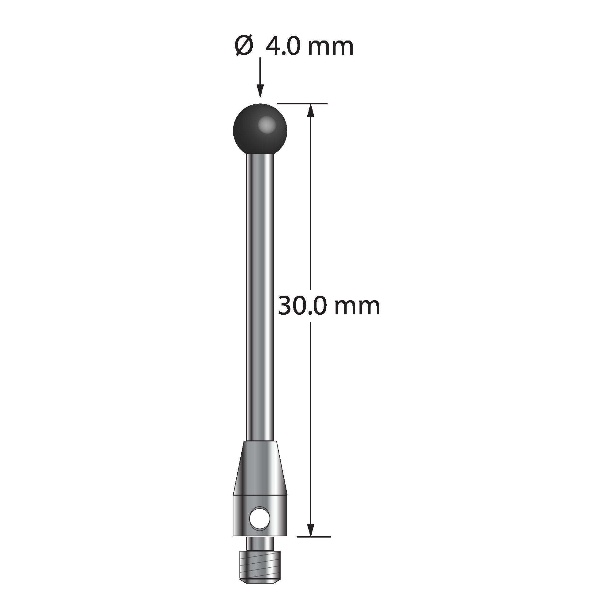 TM3-4030-SN M3 stylus with 4.0mm silicon nitride ball, carbide stem, and stainless steel base, 30.0mm long by Q-Mark Manufacturing, Inc.