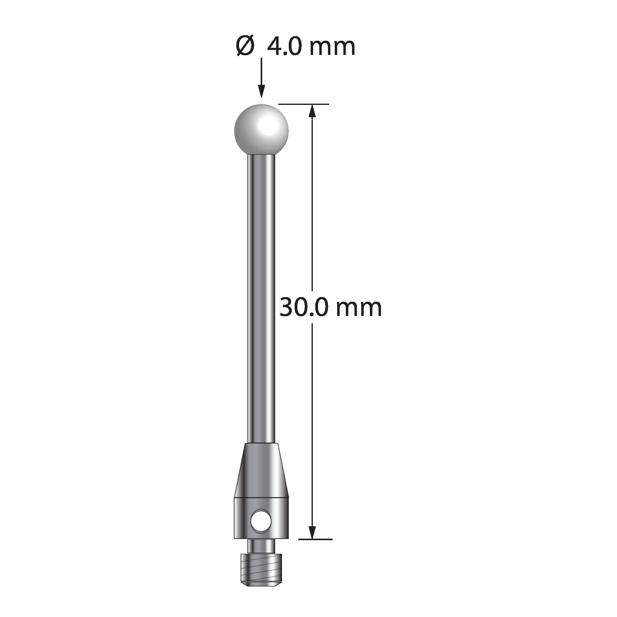 TM3-4030-Z M3 stylus with 4.0mm zirconia ball, carbide stem, and stainless steel base, 30.0mm long by Q-Mark Manufacturing, Inc.