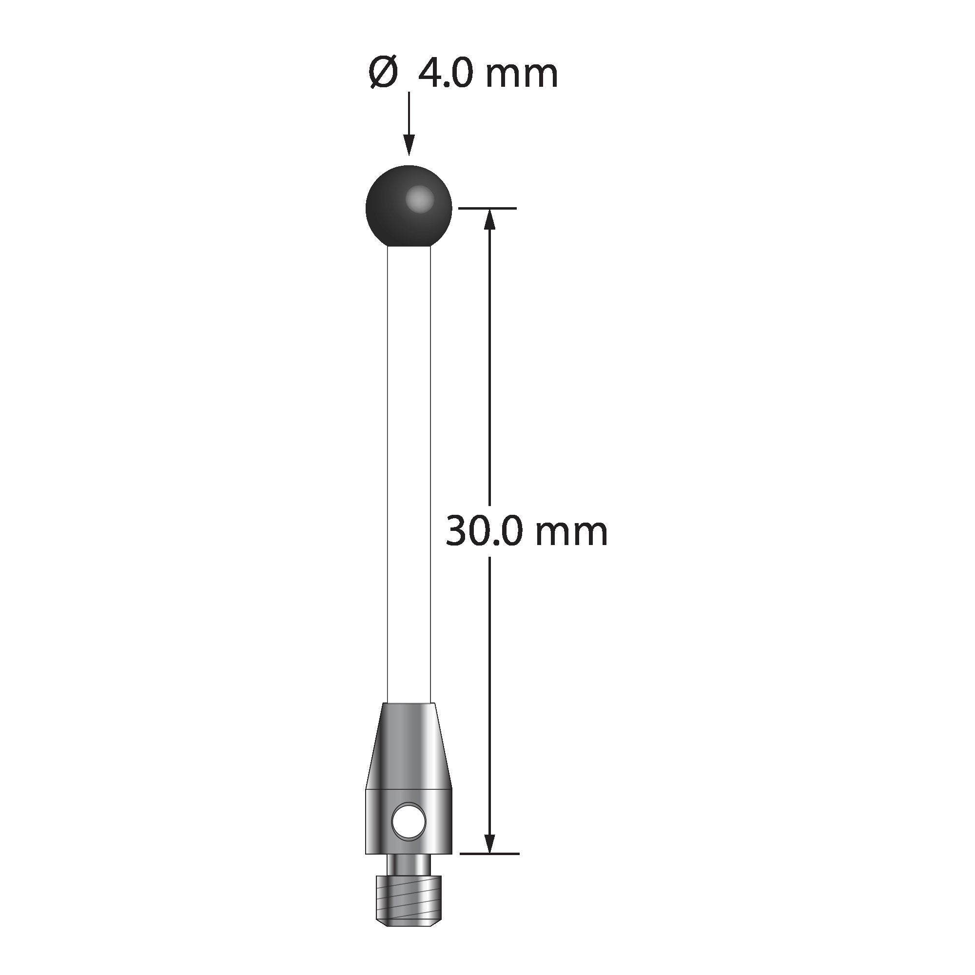 TM3-4032-C-SN M3 stylus with 4.0mm silicon nitride ball, ceramic stem, and stainless steel base.