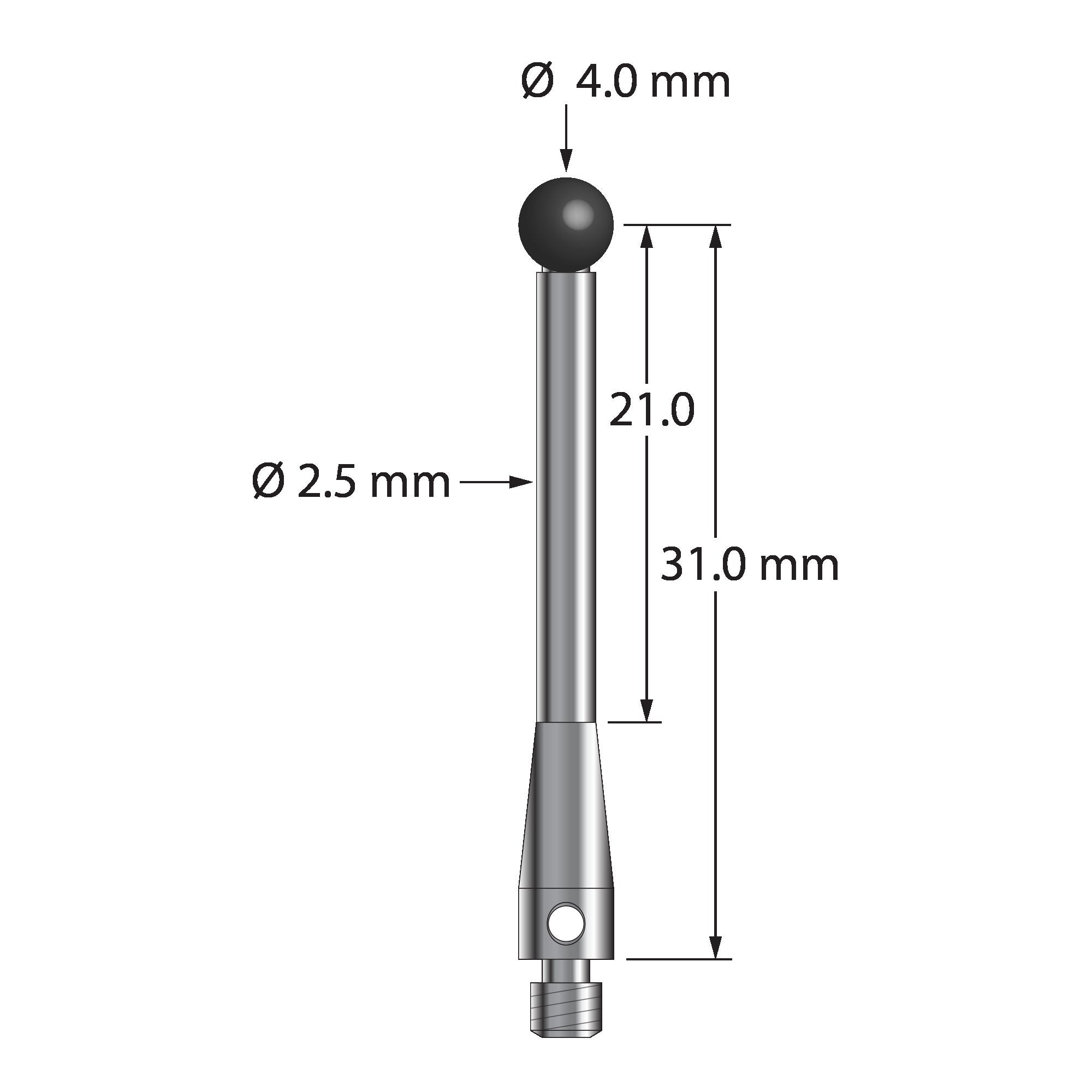 TM3-4033-S-SN M3 stylus with 4.0mm silicon nitride ball and stainless steel body, 31.0mm length by Q-Mark Manufacturing, Inc.
